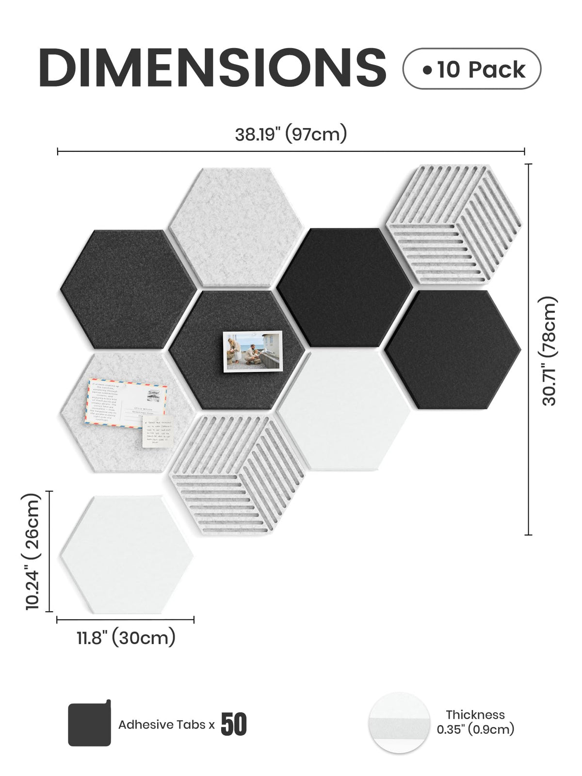 Fluxynara 10-Pack Hexagon Cork Board Alternative, Concrete Echo
