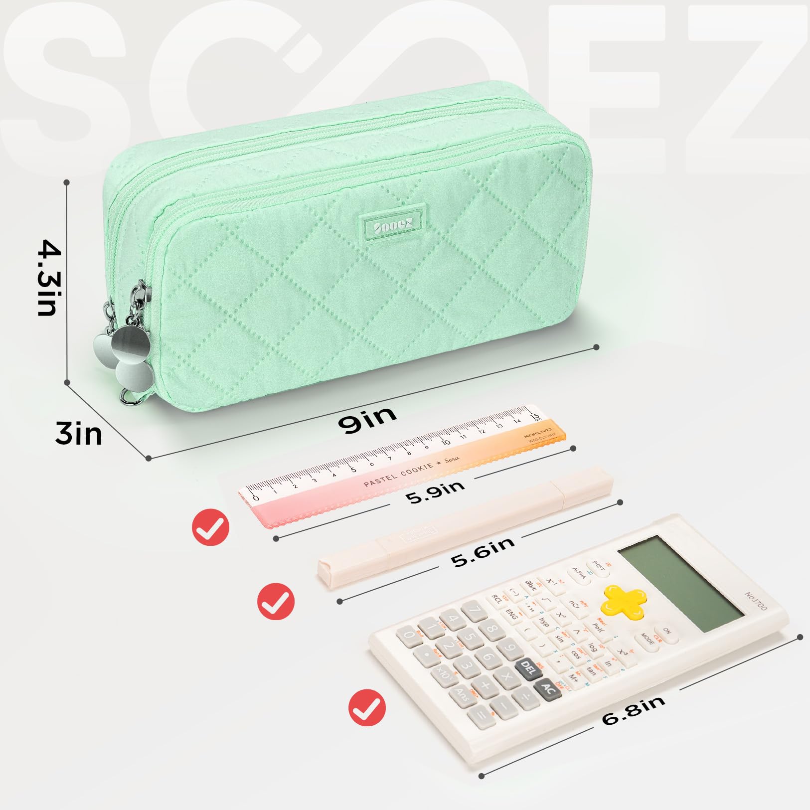 Sooez Large Pencil Case Pouch, Extra Big Pencil Bag with 8 Compartments, Pen Bag Wide Opening, Soft