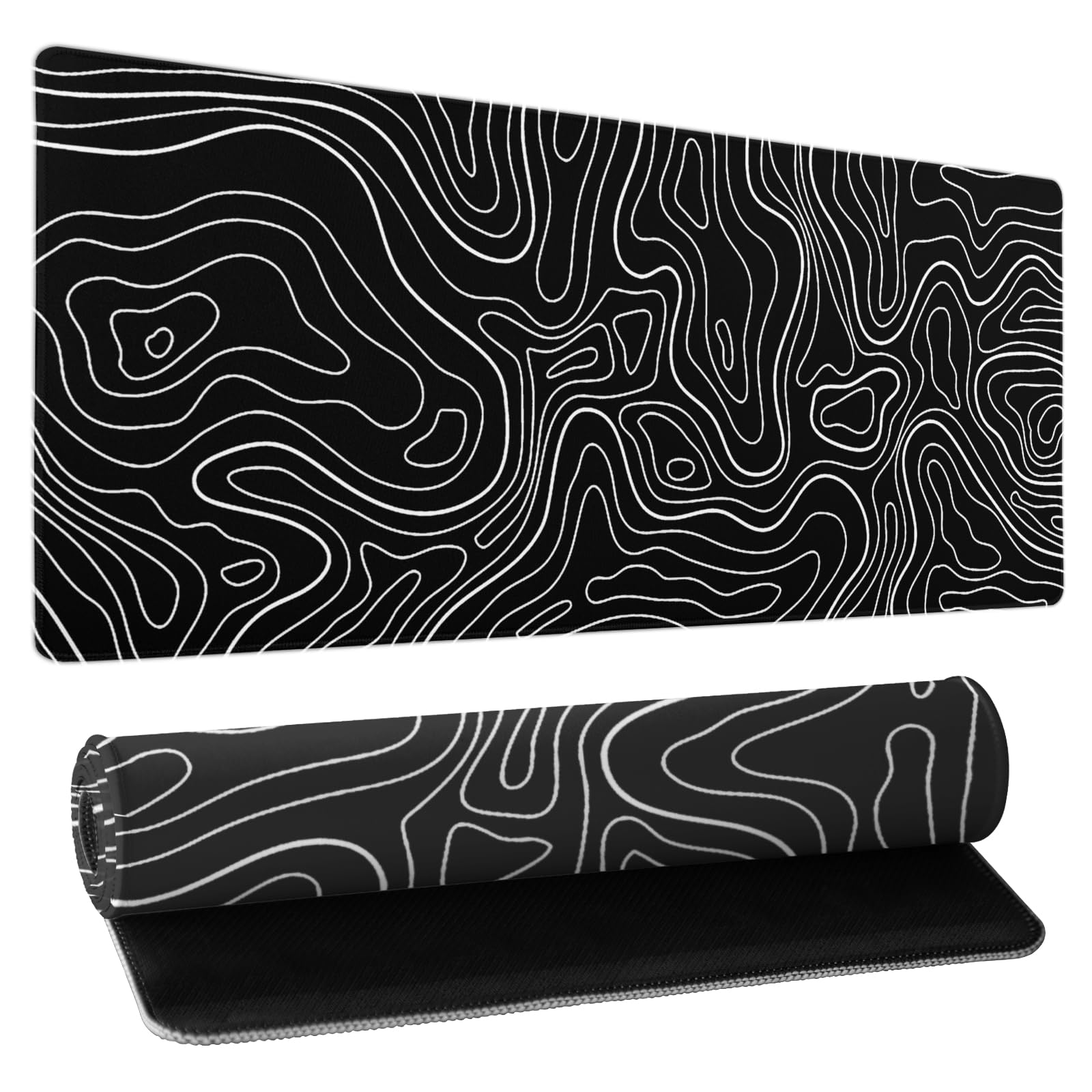 Kawani Topographic Contour Gaming Mouse Pad XL,Large Black Mouse Mat Desk Pad 31.5/inch x