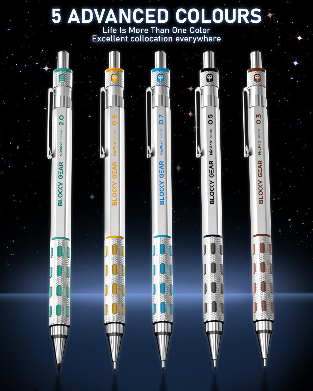 Nicpro Blocky Gear Metal Mechanical Pencil Set in Leather Case