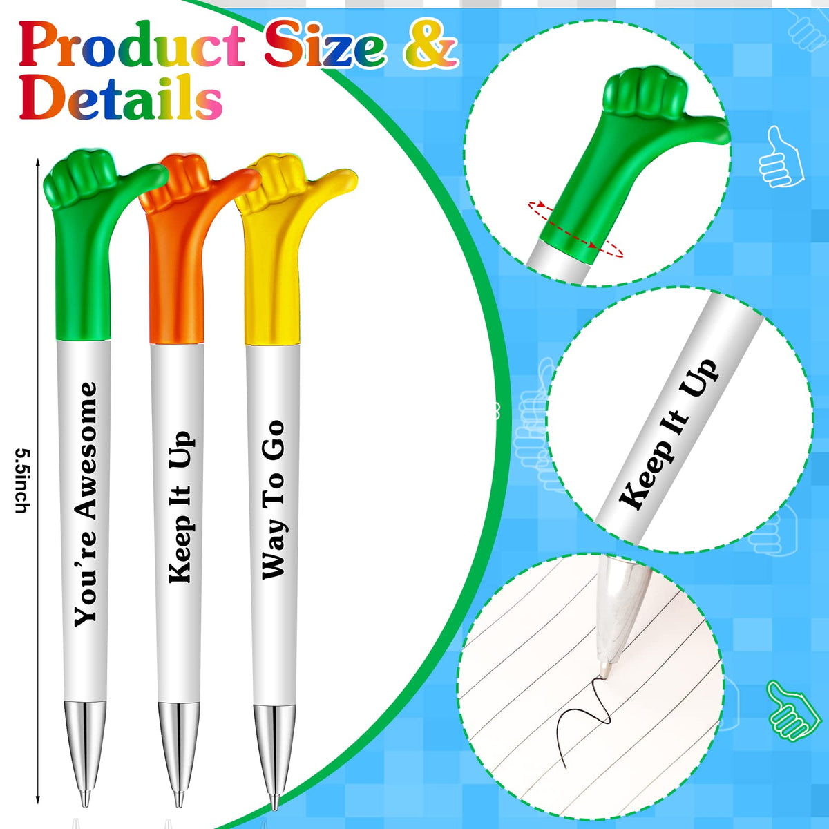 Woanger 120 Pieces Thank You Pens Thumb up Pens Employee Appreciation Gifts