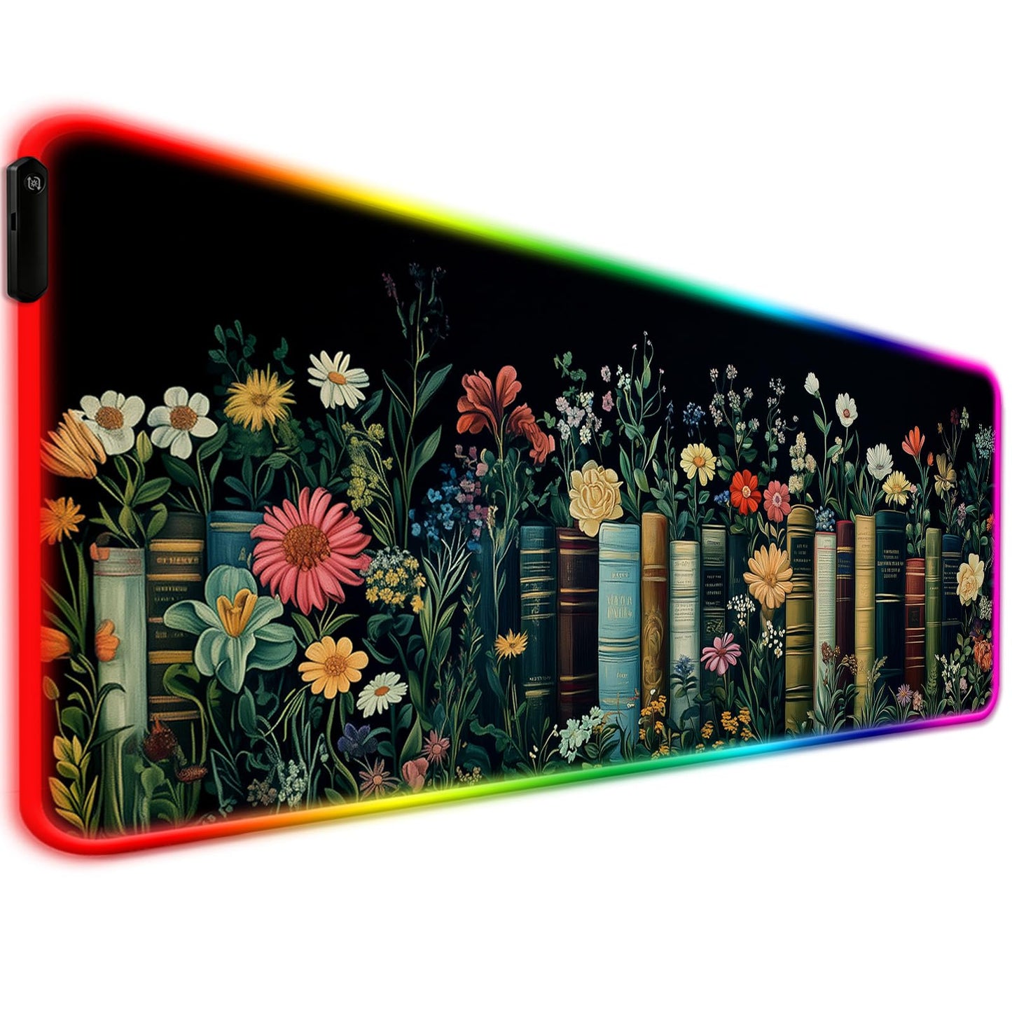 JIANG100 RGB Whimsical Wildflower Book Scene Gaming Desk Mat, XL Mouse Pad