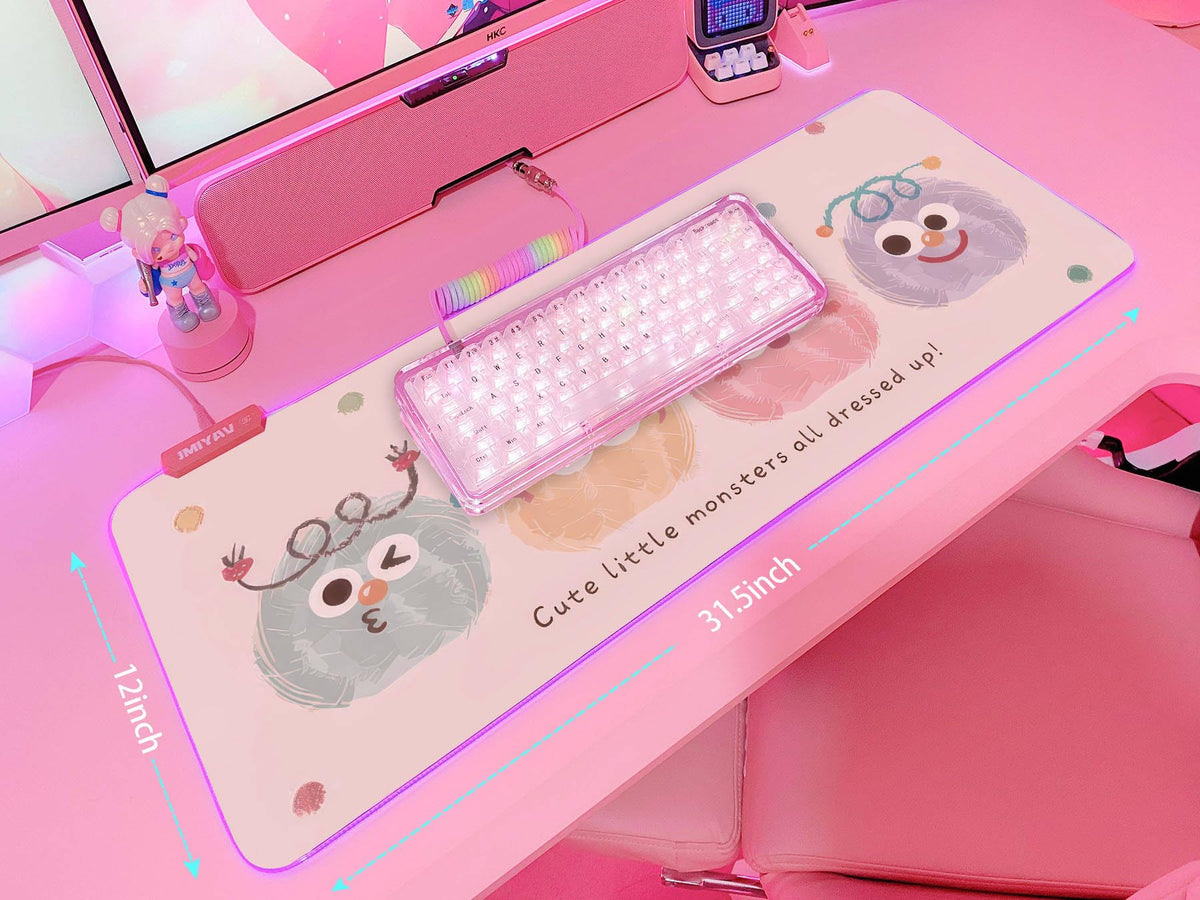 JMIYAV Pink RGB Gaming Mouse Pad 31.5x12 Inch Cute Mousepad PC XL Large Extended Glowing Led Light
