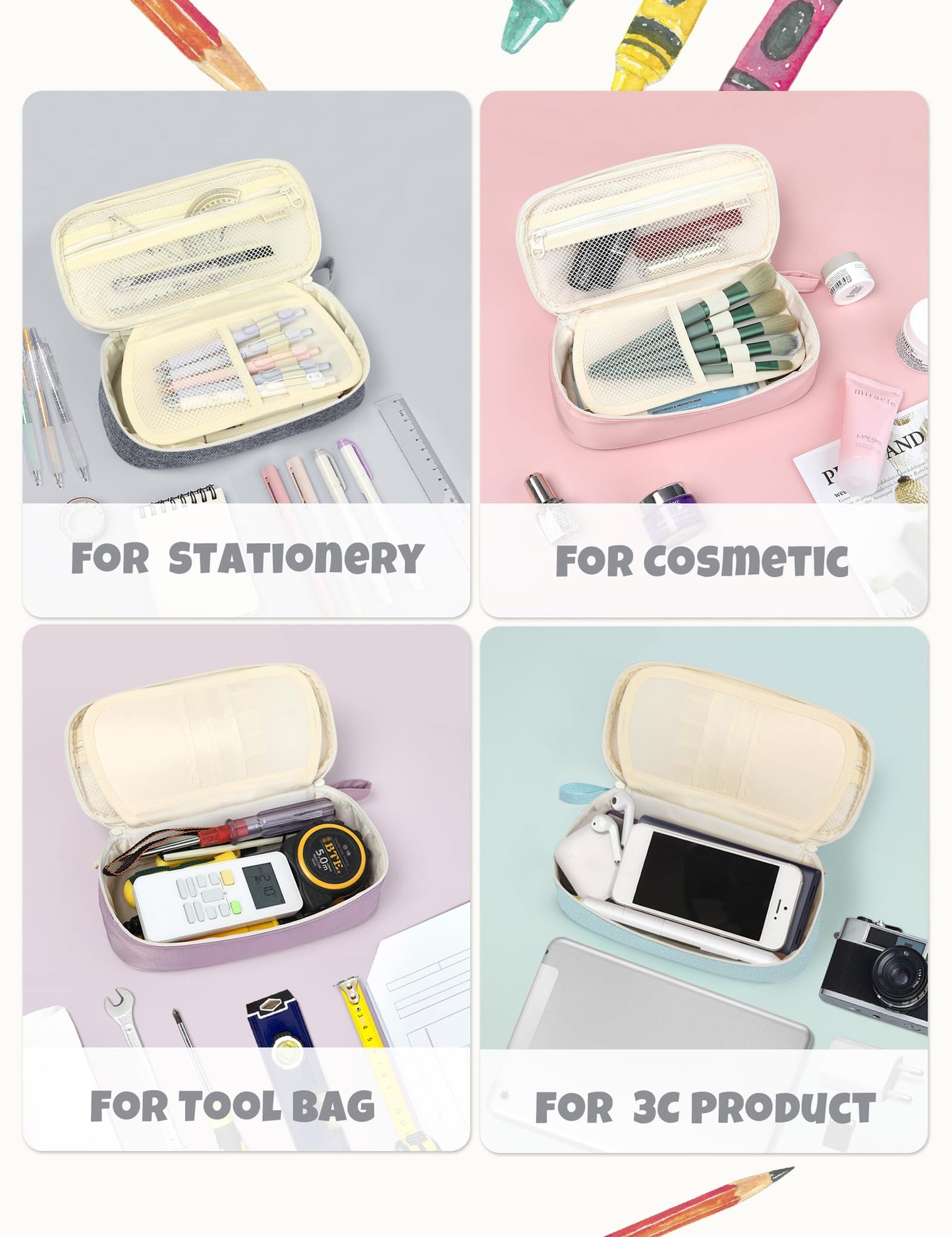 SUNEE Cute Pencil Case, Aesthetic Pen Pouch, Colored Large Pencil Bag with Zipper, Kawaii