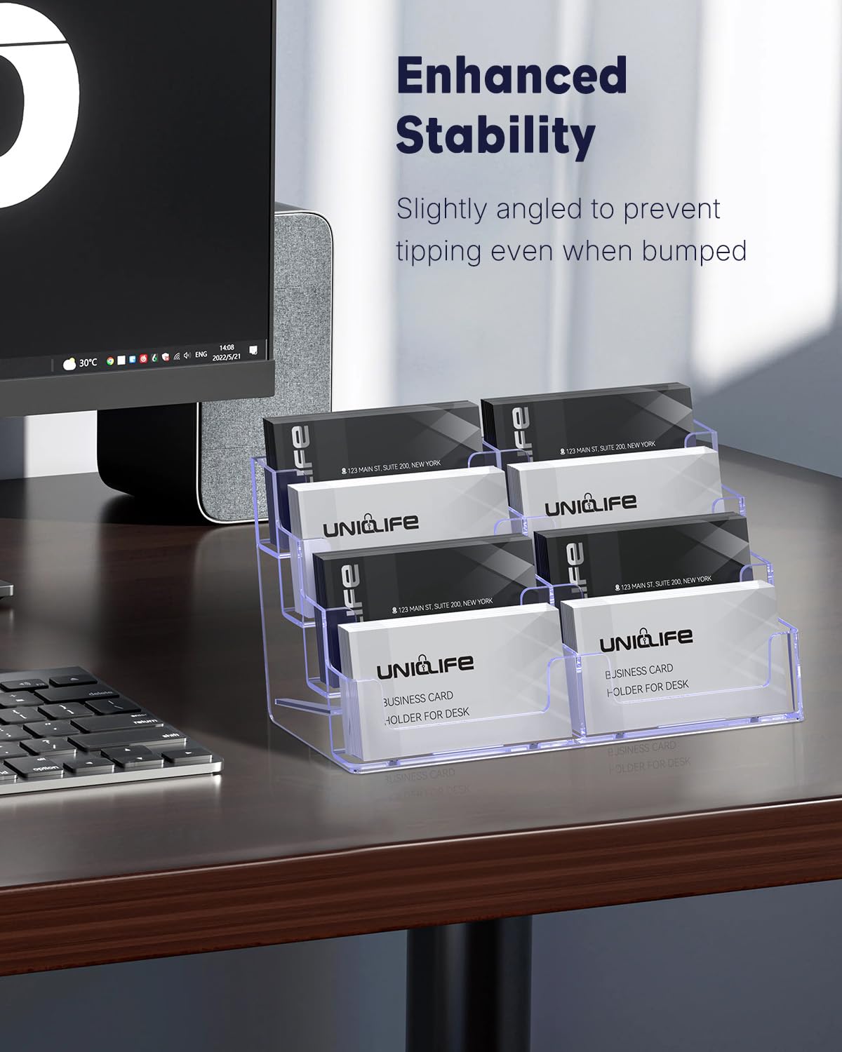 Uniclife 4 Pack Acrylic Business Card Holder for Desk 8 Slots Clear Business Card Display Stand for