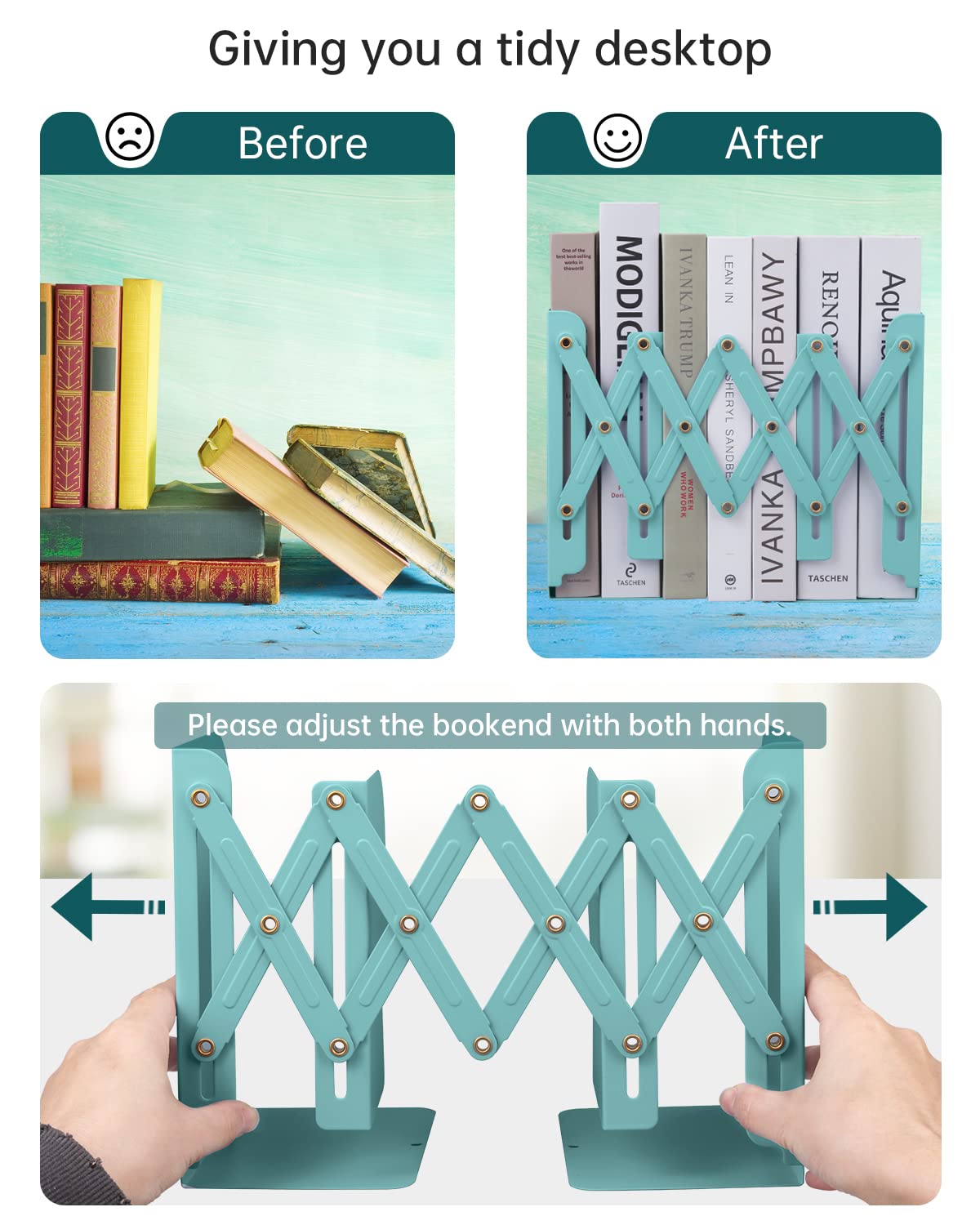 Honagu Adjustable Bookends, Metal Book Ends for Shelves Heavy Book