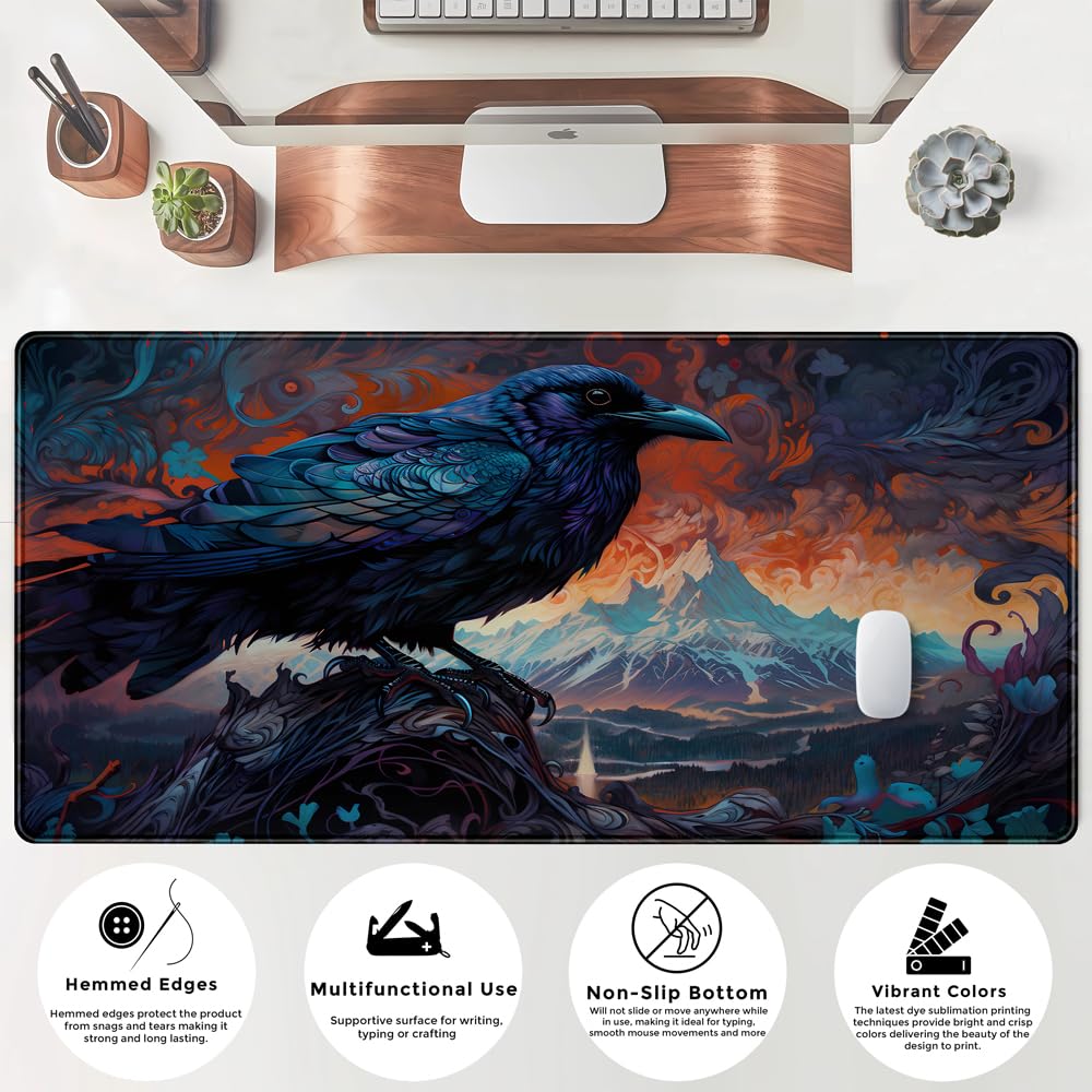 Magic Crow Desk Mat Gaming Misty Fores Mouse Pad Playmat, Large Gaming Mousepad Keyboard Desk