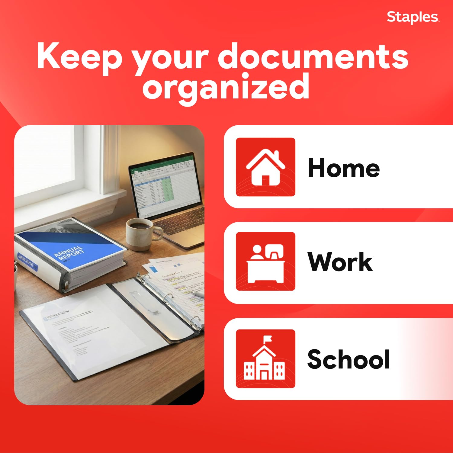 Staples Heavy-Duty 3-Inch D-Ring Binder, White, Holds 600 Sheets
