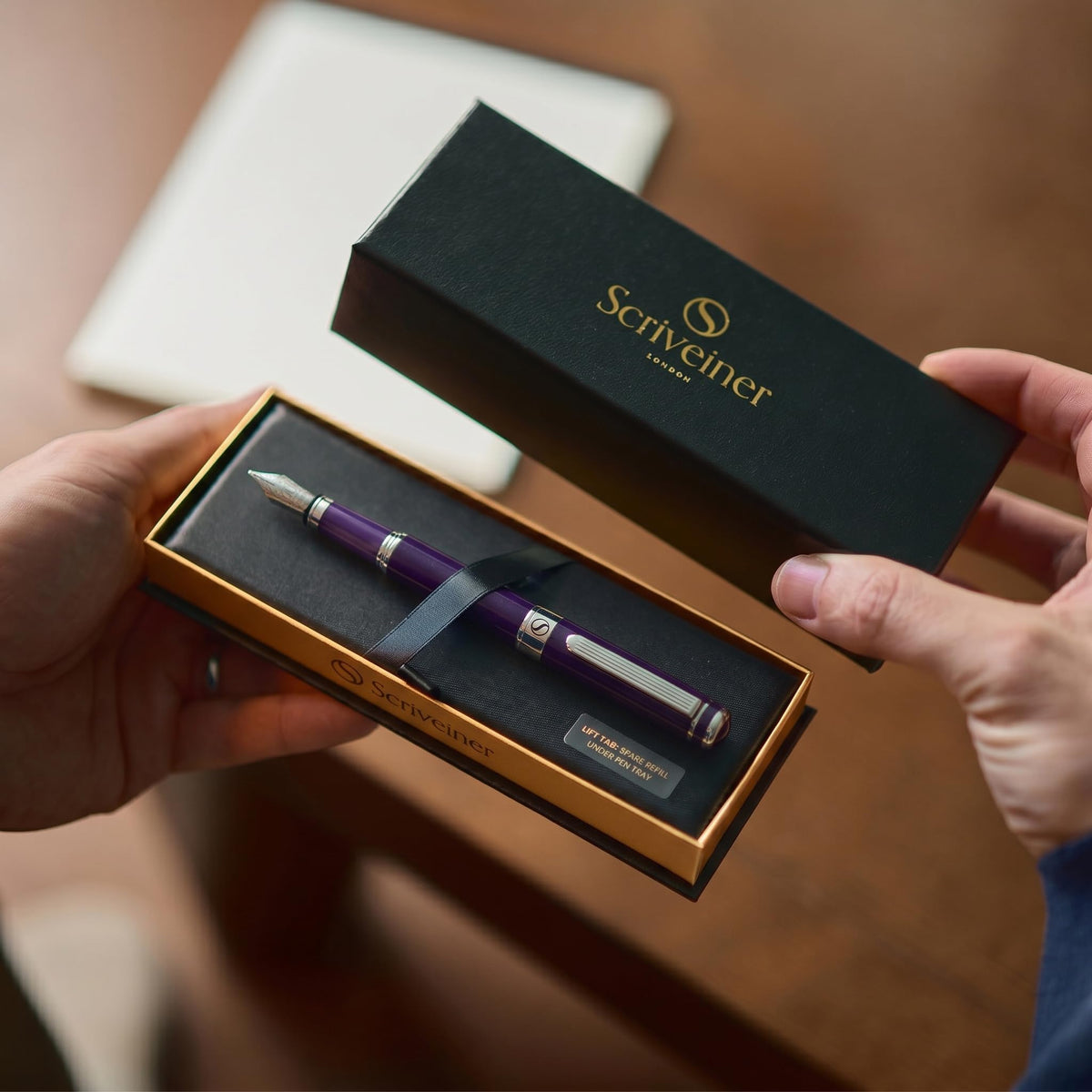 Scriveiner Luxury Fountain Pen - Aubergine, Schmidt Gilded Nib (Fine), Converter, Best Pen Gift Set