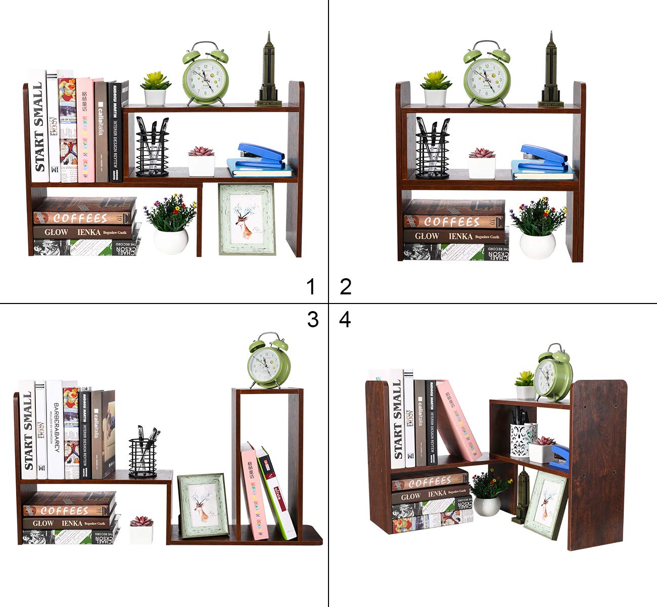 PAG-Mass Desktop Bookshelf Freestanding Wooden Countertop Bookcase Accessories Organizer Display