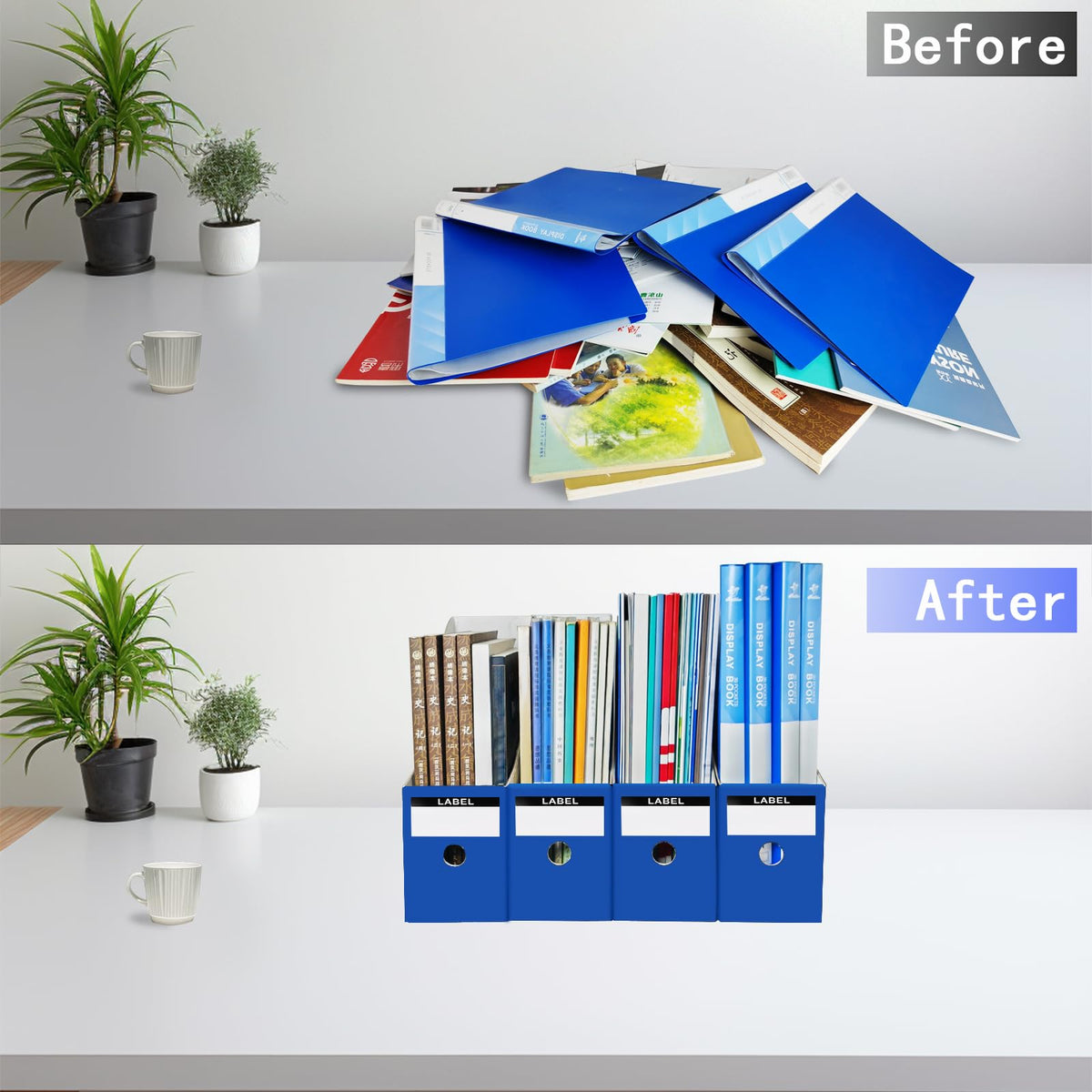 Limitliho 24 Pack Blue Cardboard Magazine File Holder for Desk or Shelves