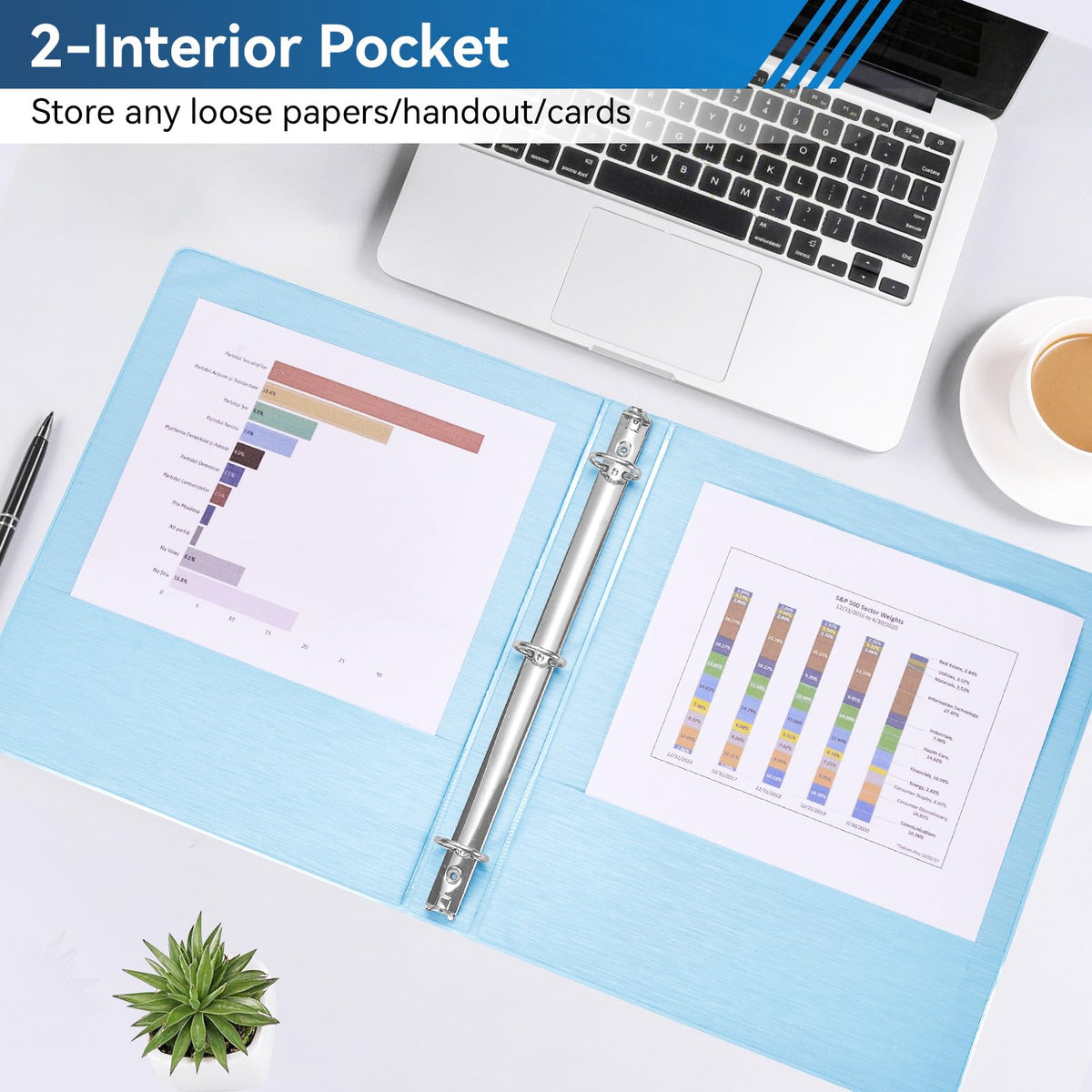 SUIN 1-inch 3 Ring Binder with 2 Interior Pockets, 1''Durable Binders Holds US Letter Size 8.5'' x