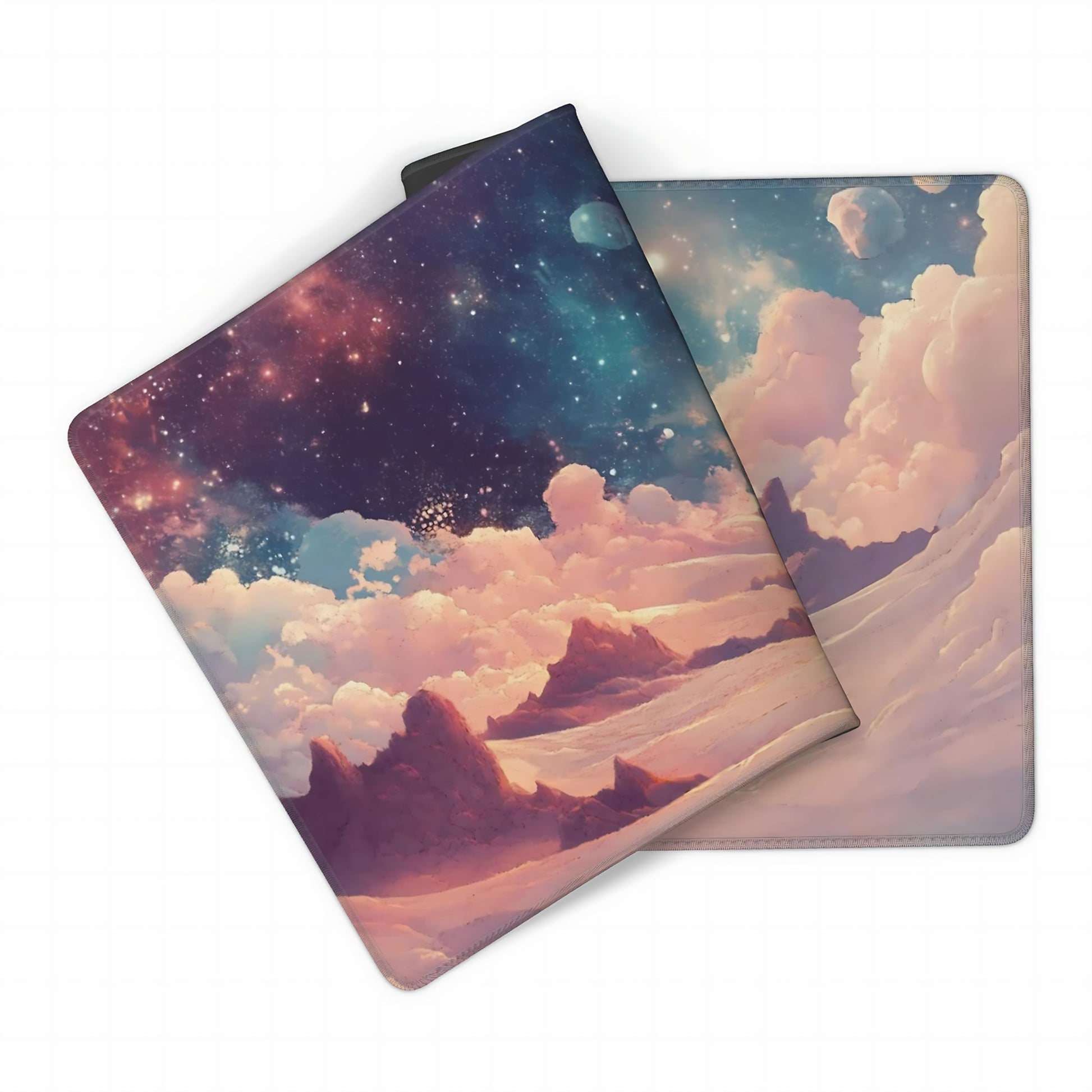 Cute Aesthetic Cloud Gaming Mouse Pad, Pink Warm Healing Desk Mat with Anti-Slip Base & Stitched