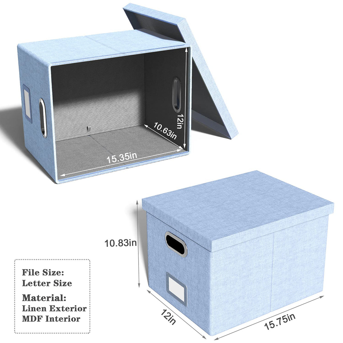 Oterri 2 Pack File Storage Organizer, Filing Box, Portable File Box with Lid, Fit for Letter/Legal