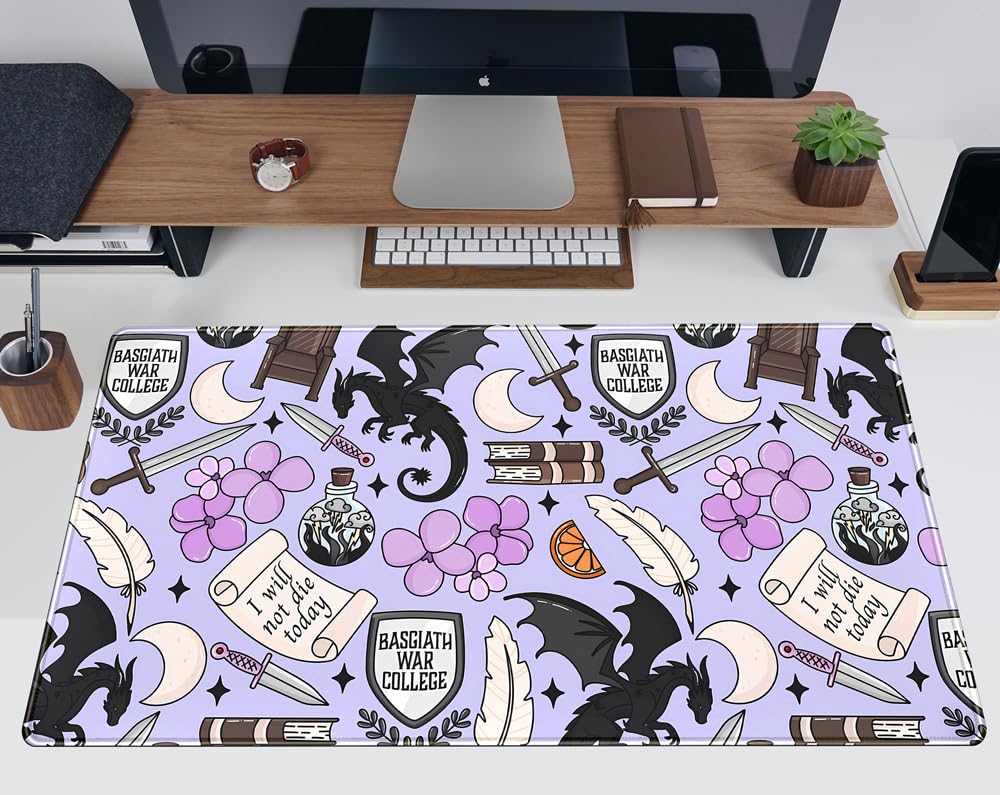 Cute Desk Pad Kawaii Black Loong Mouse Pad Purple Magic Desk Keyboard Pad, Large Gaming Mouse Pad