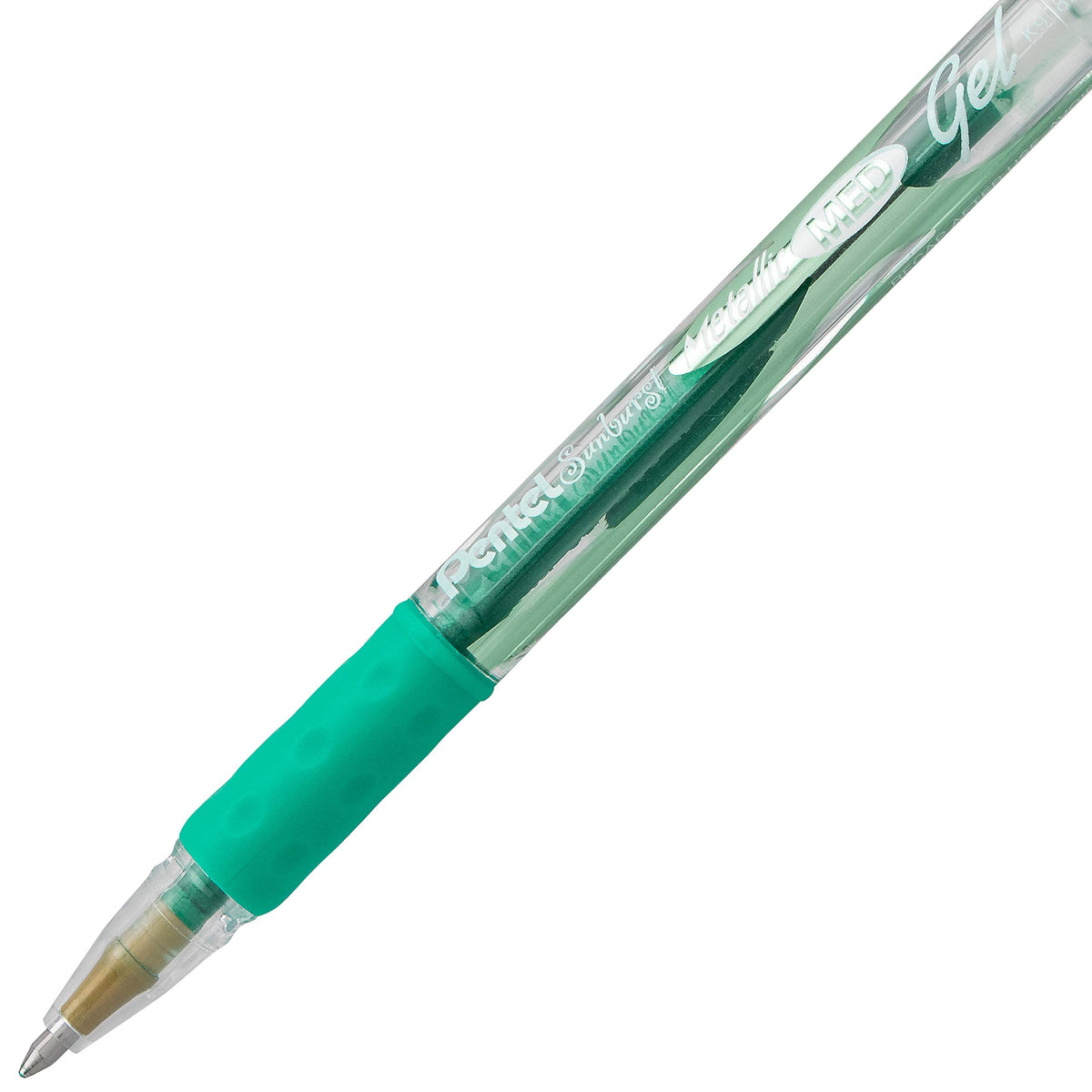 Pentel Sunburst Metallic Gel Pen, 0.8mm Tip Writes 0.4mm Line, Green/Transparent Barrel Green Ink