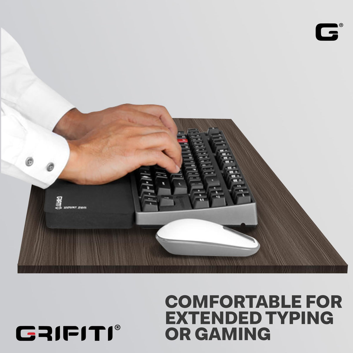 Grifiti Fat Wrist Pad 17 in Black is a 4 Inch Wide Wrist Rest for Standard Keyboards and Mechanical