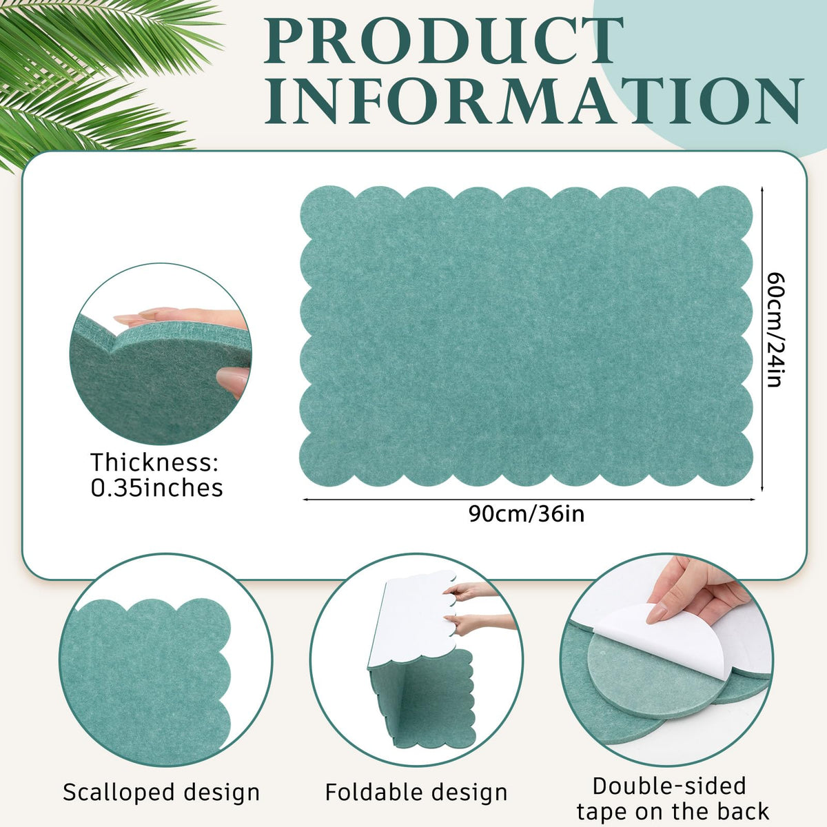 Mooliwe Scalloped Felt Bulletin Cork Board Foldable Forest Green 36*24 Inch