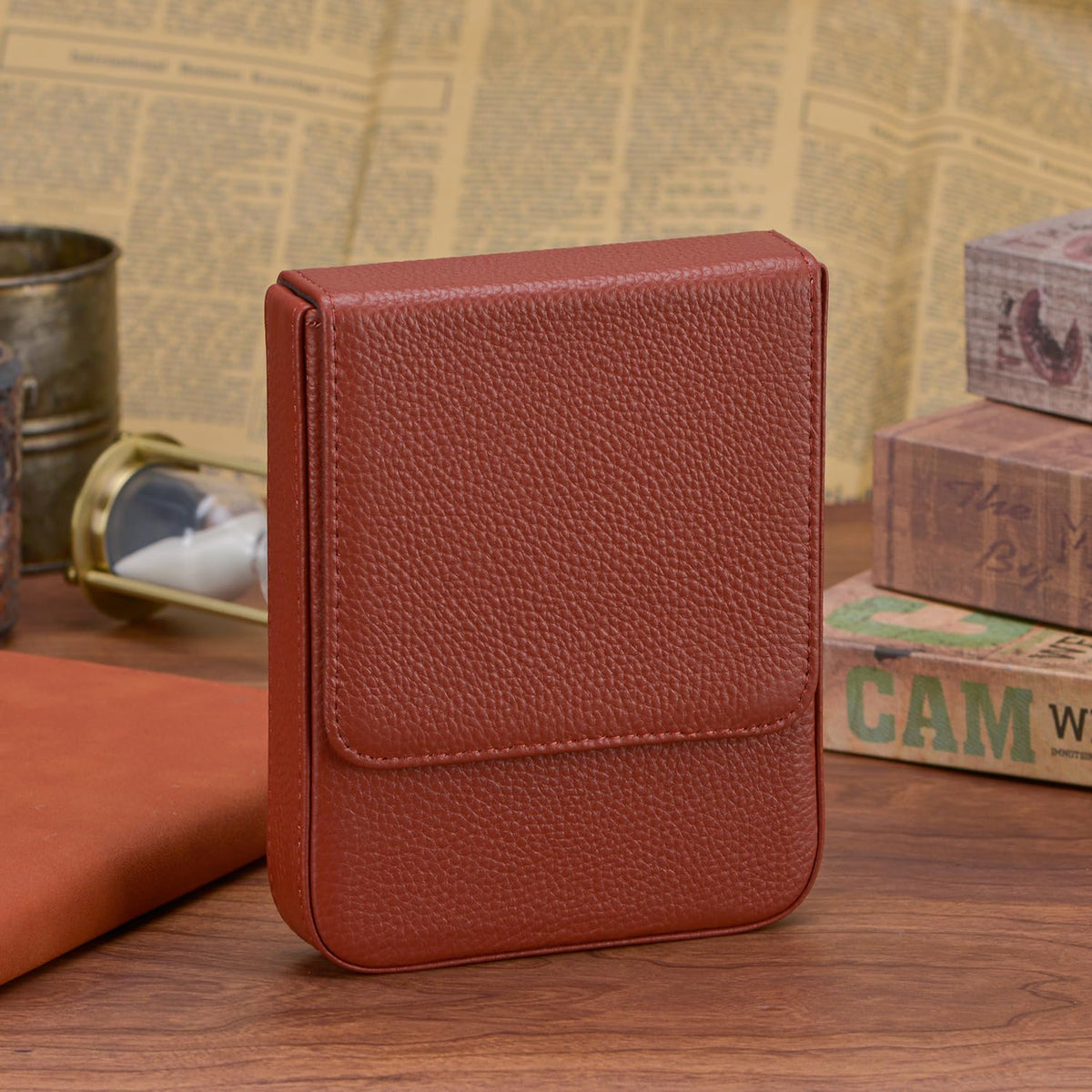 Lanxivi Genuine Leather Fountain Pen Case 6 Slot Coffee Leather Organizer, Portable Pen Bag Pouch