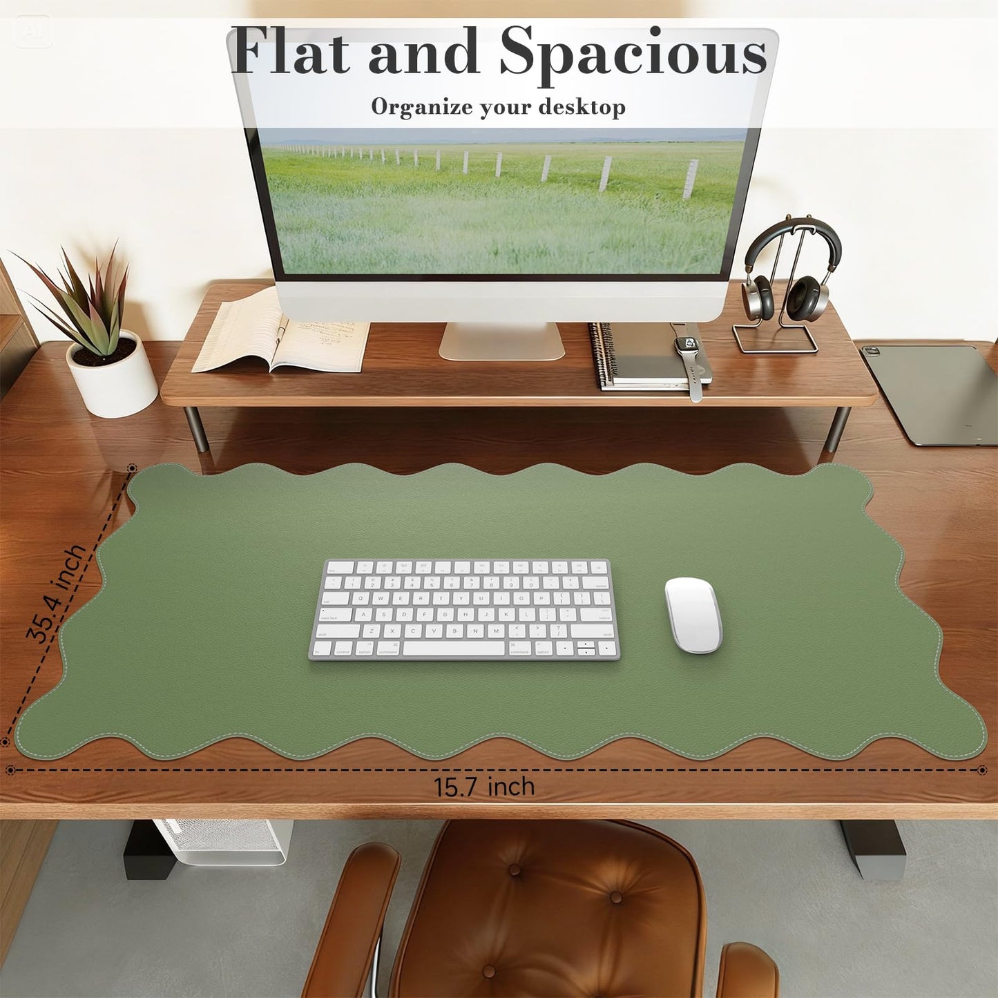 iCasso Dark Green Desk Mat 35.4"x15.7", Desk Protector for Students