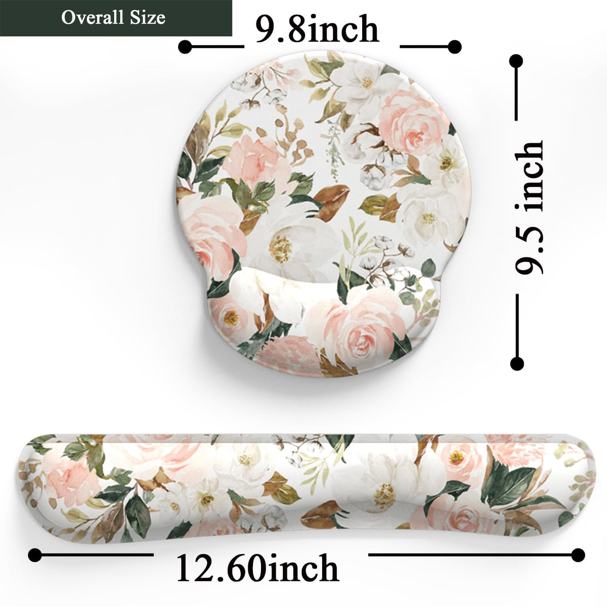 Pink Flower Desktop Mat Aesthetic Wrist Support Keyboard Mouse Wrist Rest Set, Computer Office