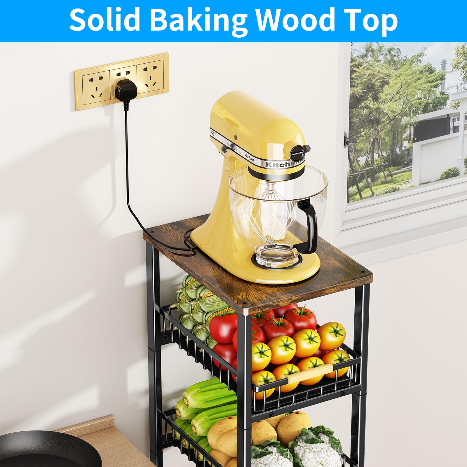 Fruit Vegetable Storage Basket for Kitchen, 5 Tier Large Pull-Out Metal Wire Baskets with 4 Pack