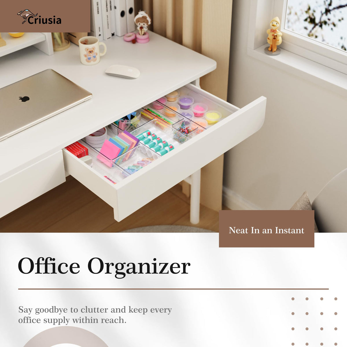 Criusia 14 PCS Clear Plastic Drawer Organizer Set - 5 Large Size Versatile Kitchen and Bathroom