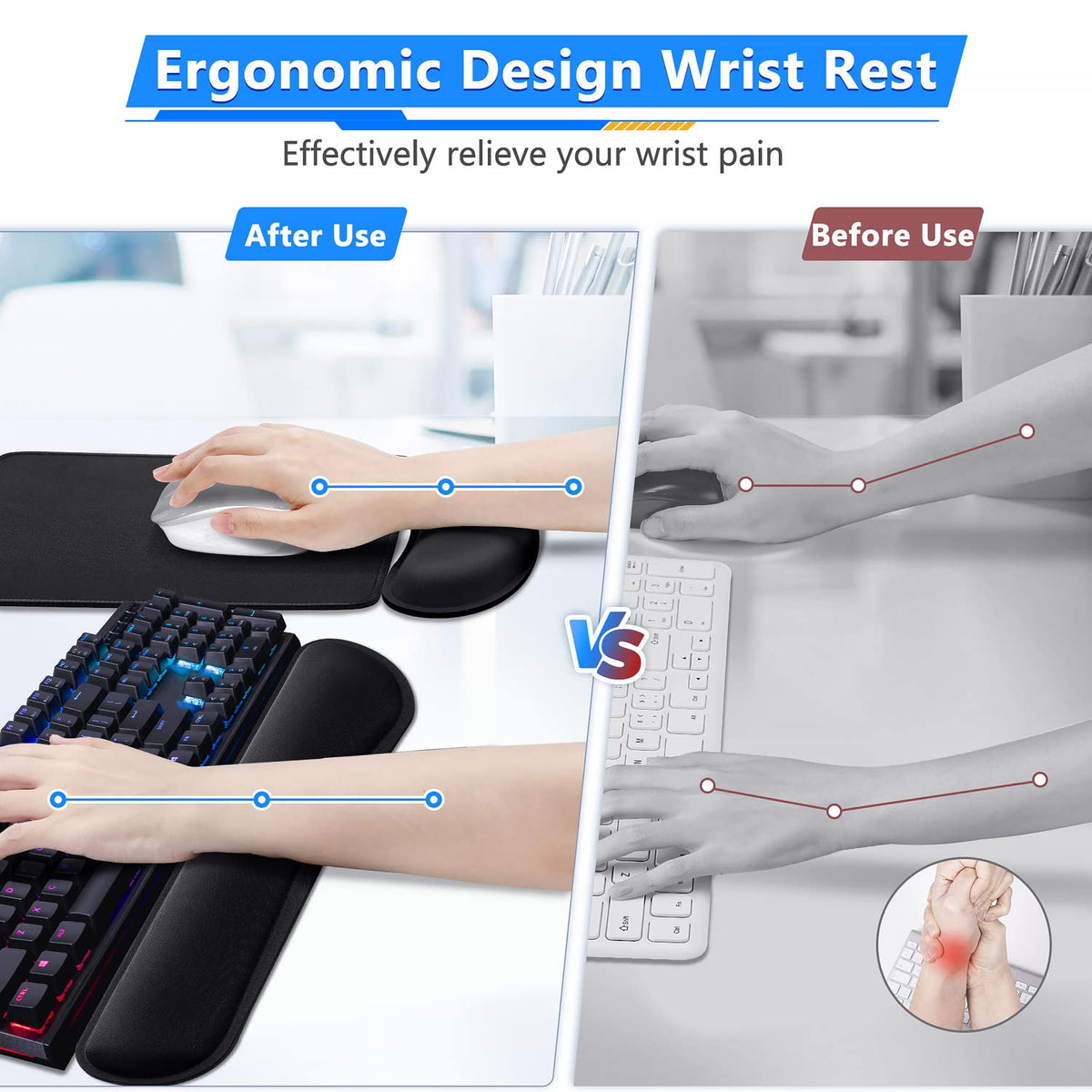 Gimars 3Pcs Memory Foam Keyboard Wrist Rest, Mouse Pad Wrist Support for Easy Typing Pain Relief