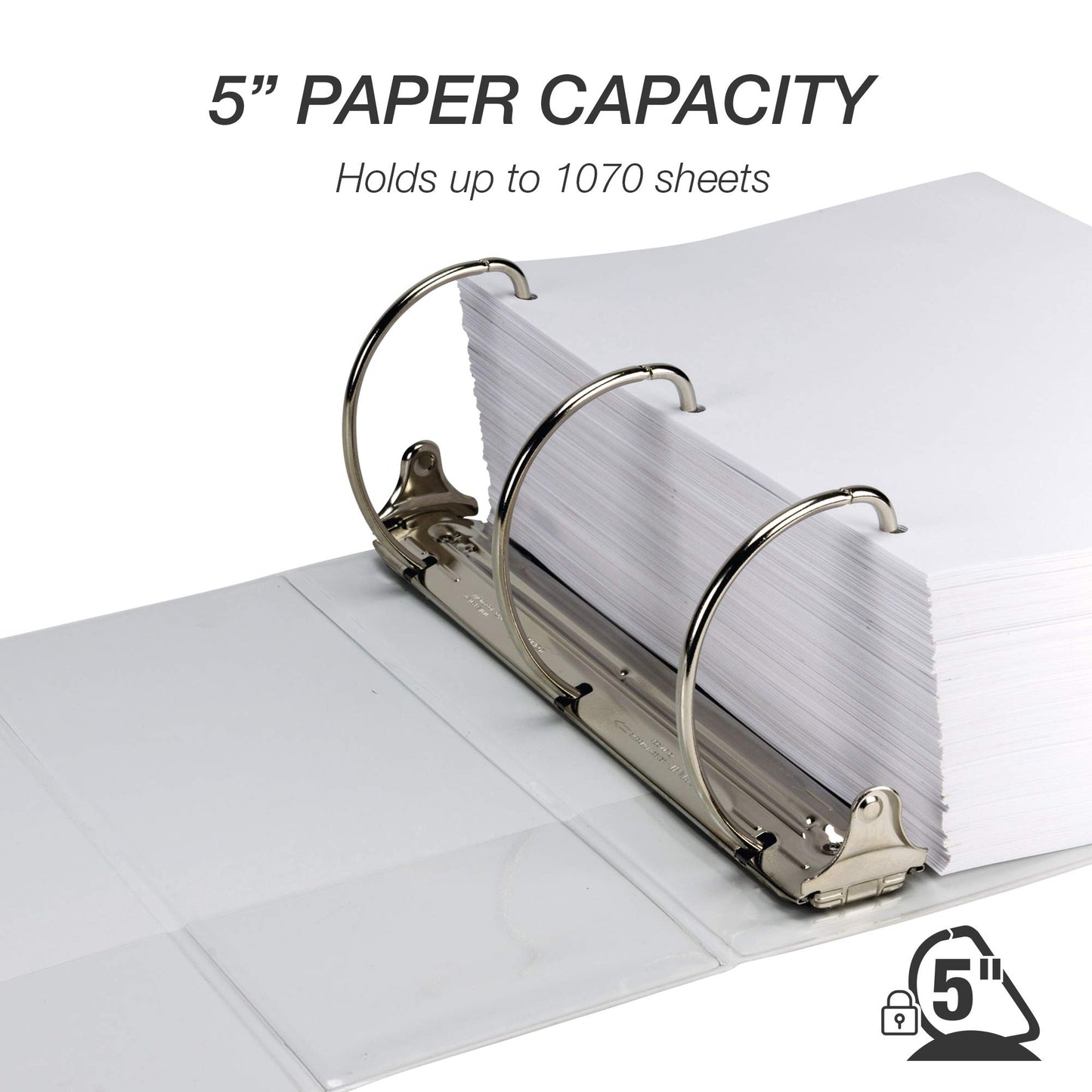 Samsill Durable 5 Inch 3 Ring Binder, D Ring Binder, Customizable Clear View, White, 2-Pack, Holds