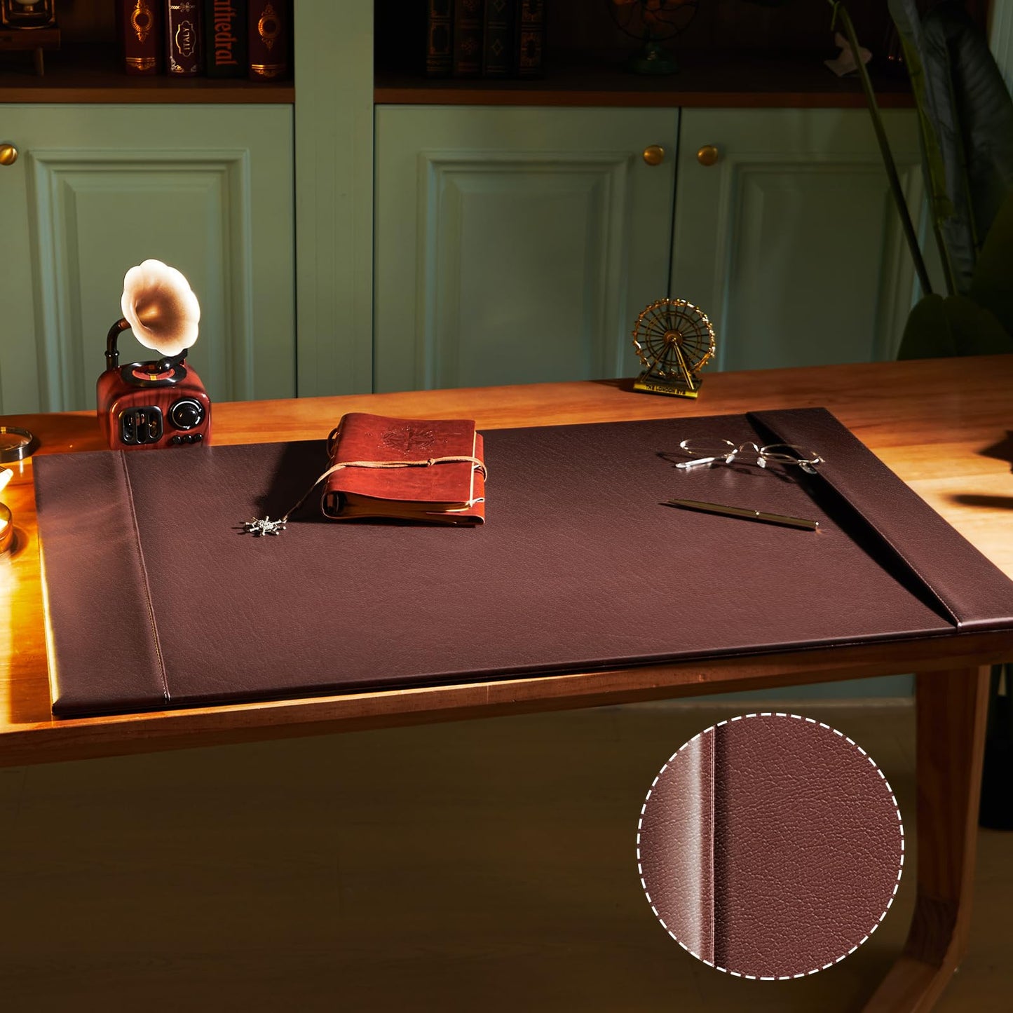 Saysurey 30 x 18 Inch Leather Desk Pad with Side Rails Mat, Brown