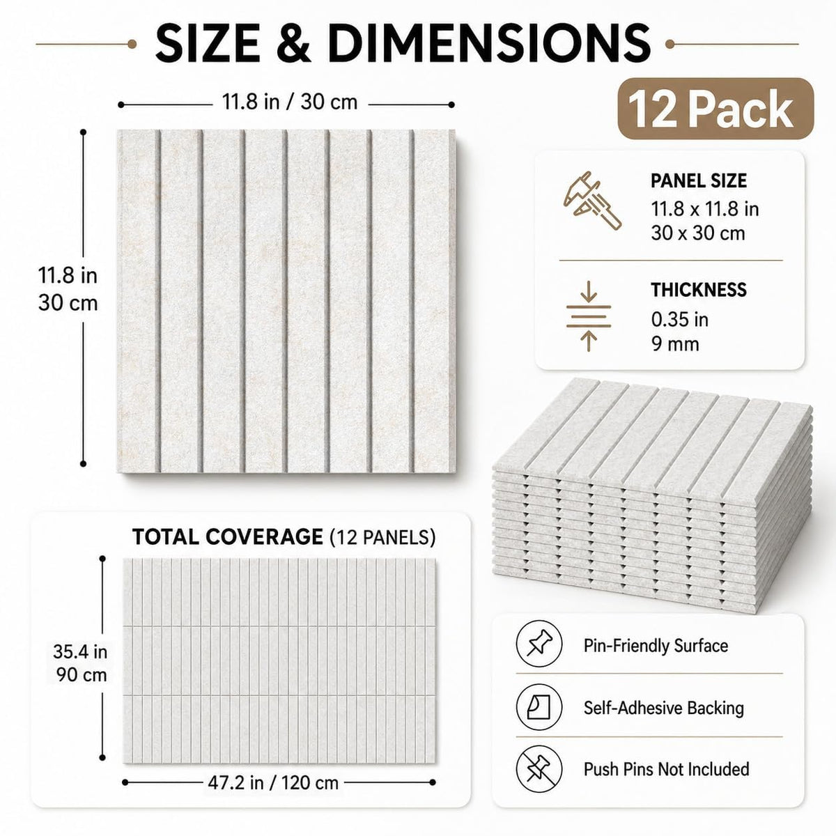 Baysola Stripe Felt Bulletin Board Tiles, Cork Board Alternative 48 x 36 in