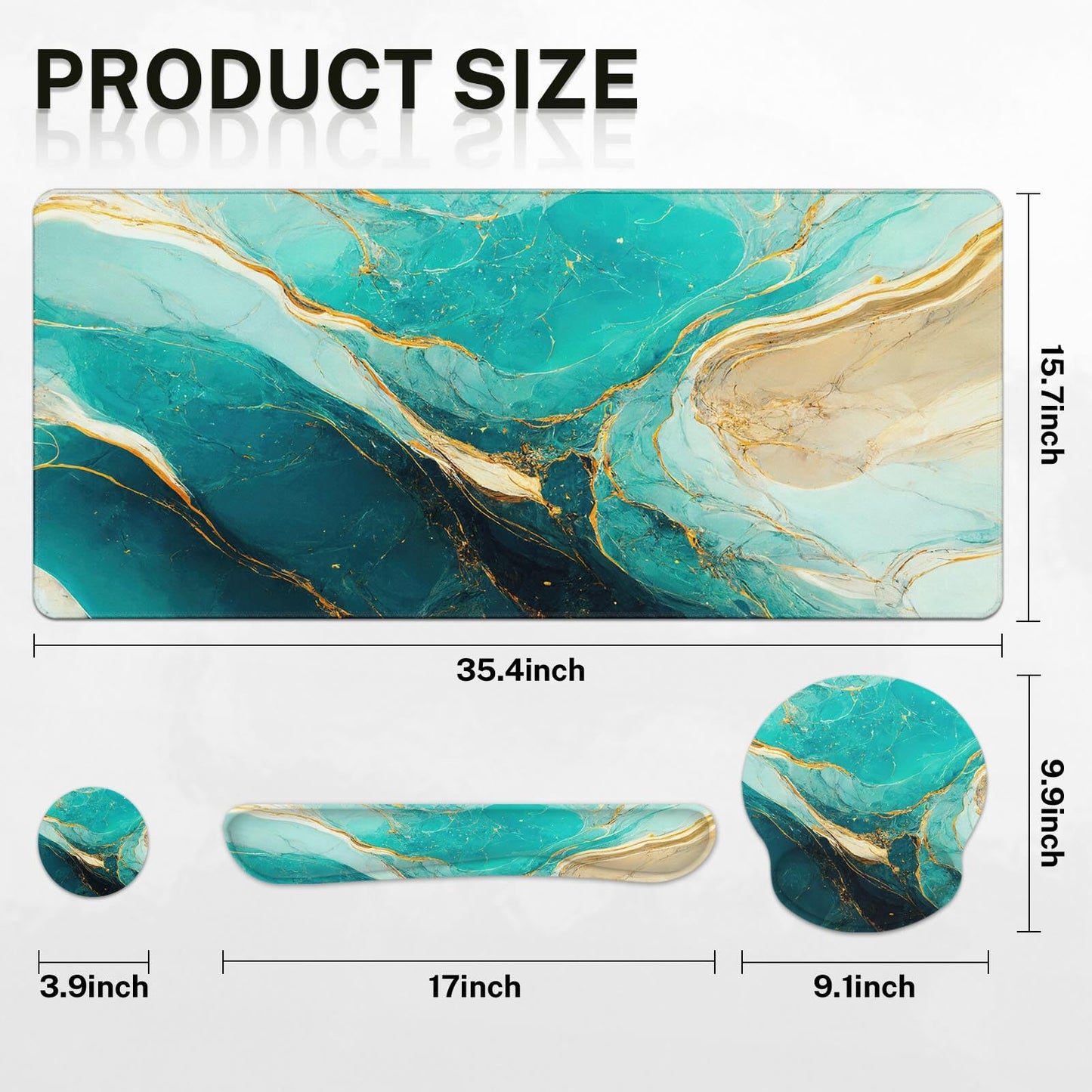 Britimes Keyboard Mouse Pad Set, 4 in 1 Desk Mat Set, Marble Green