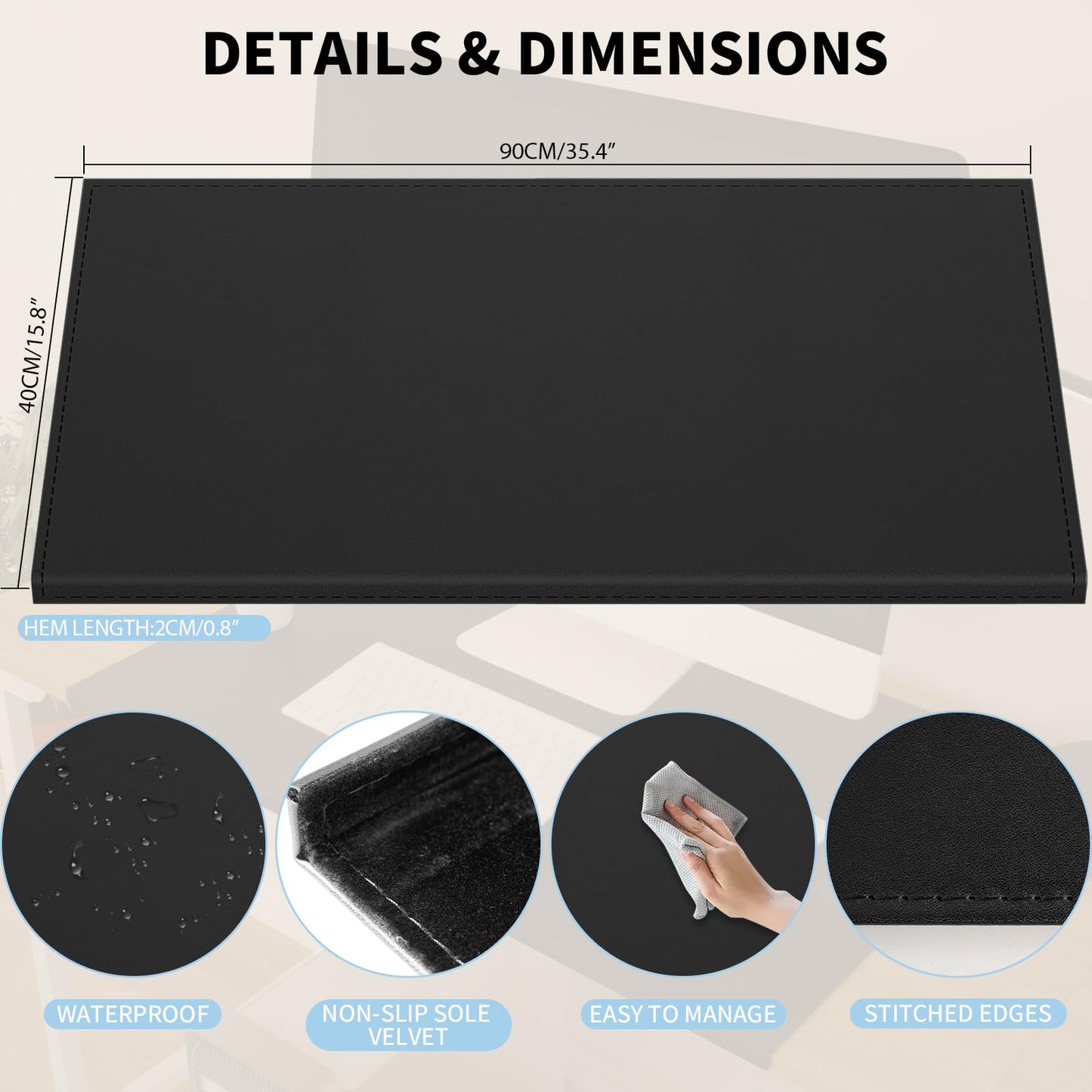 AKOZLIN Non-Slip 35.4"x 15.8" Soft PU Leather Surface Office Desk Mouse Mat Pad with Full Grip