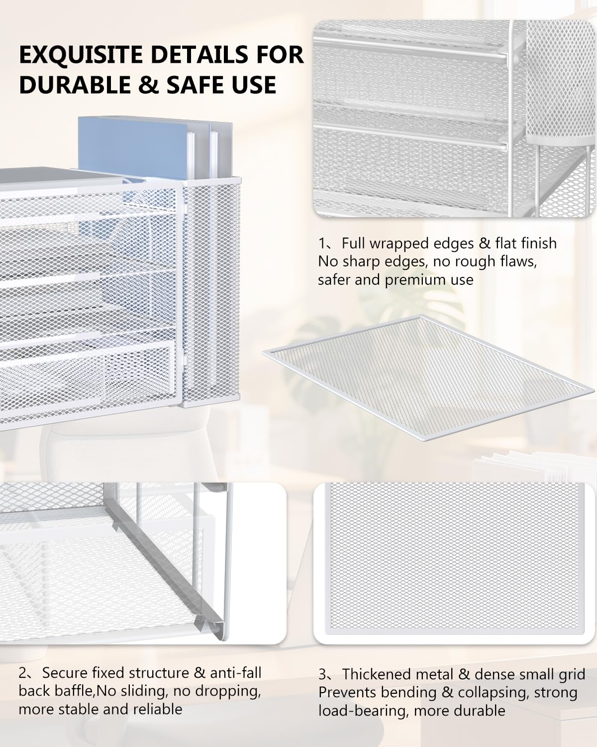 WALI Desk File Organizer, 4 Tier Desktop Paper Letter Tray Organizer with Drawer and 2 Pen Holders