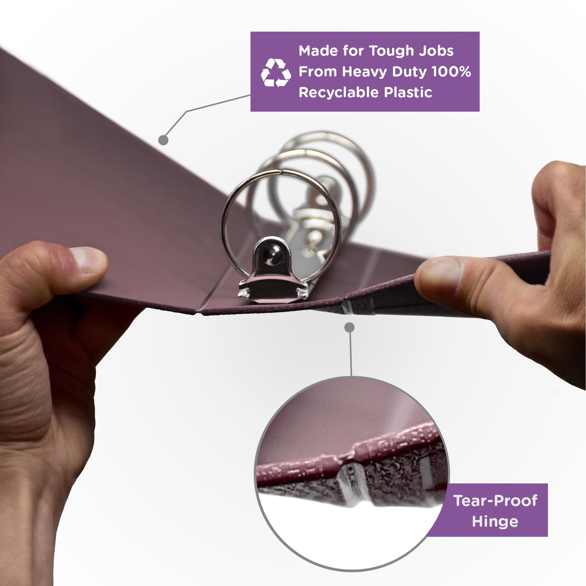 Carstens 2-Inch Heavy Duty 3-Ring Binder - Side Opening, Plum, Durable Plastic, Precision No-Gap