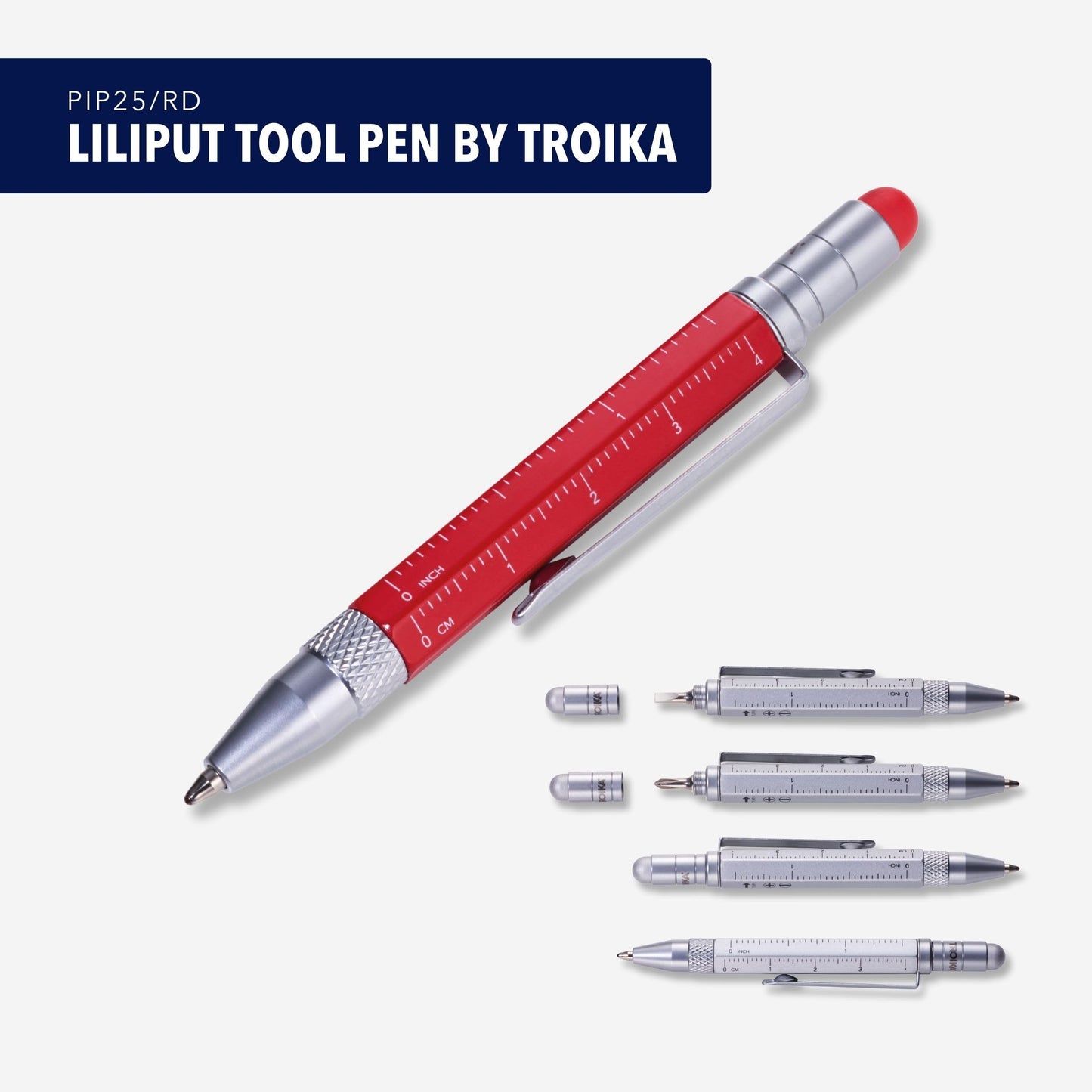 Troika Multi-Tasking Ballpoint Pen (Small), Centimeter/Inch Ruler, Slotted/Phillips Screwdriver