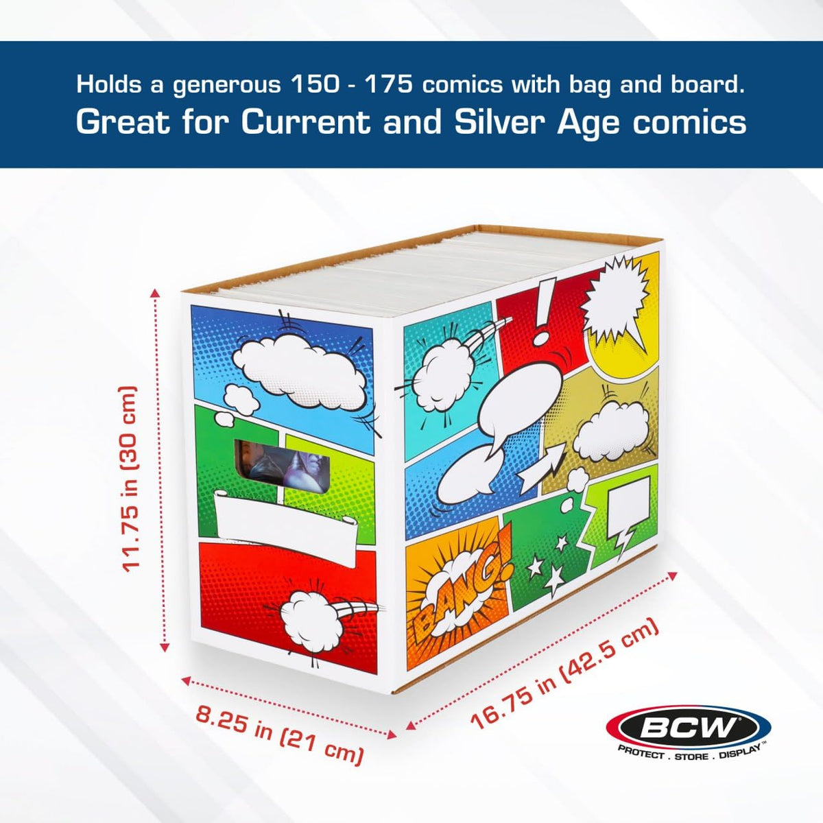 BCW Pow! Comic Book Storage Short Box - 2 Pack | Color Comic-Inspired Artwork | Holds 150–175