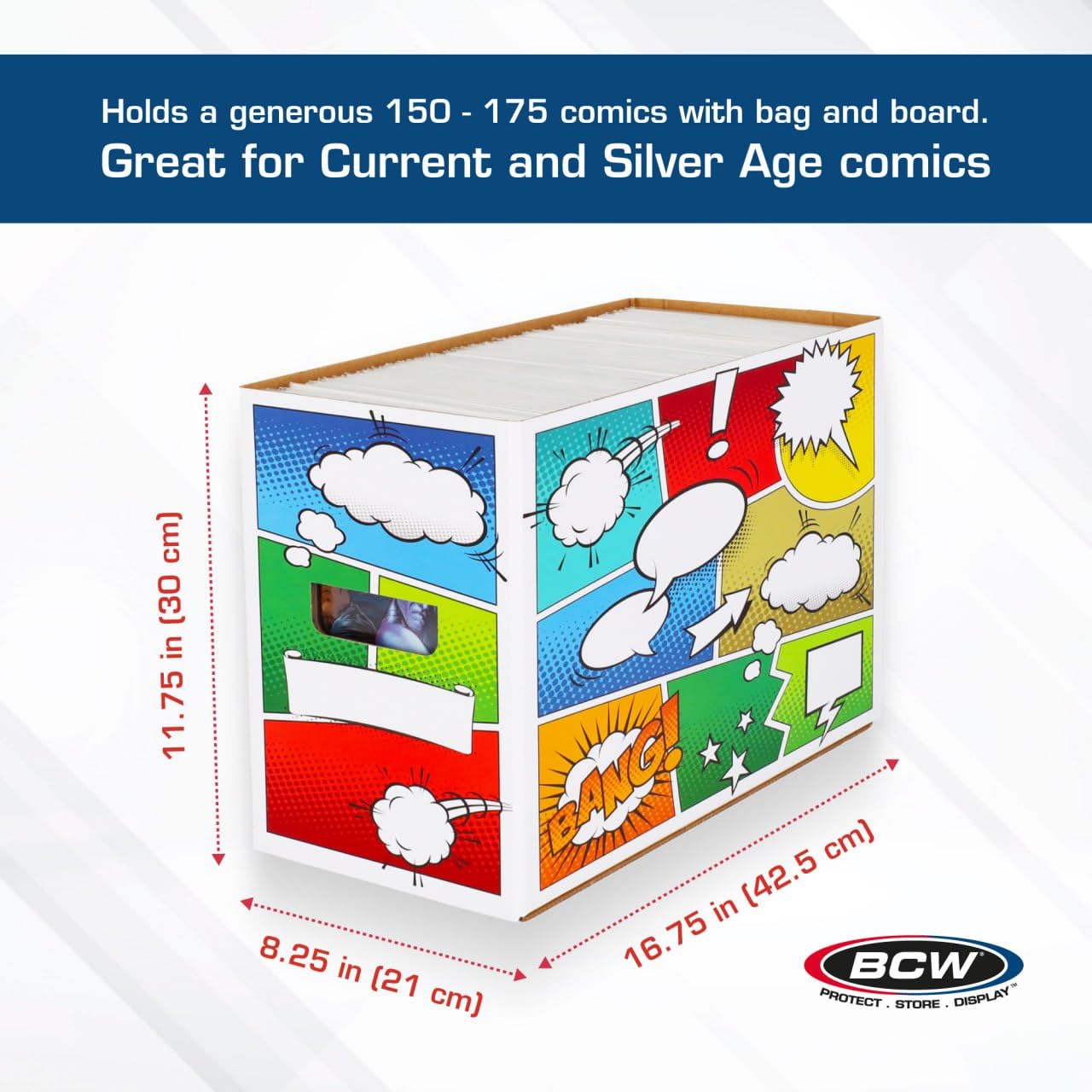 BCW Pow! Comic Book Storage Short Box - 1 Pack | Color Comic-Inspired Artwork | Holds 150–175