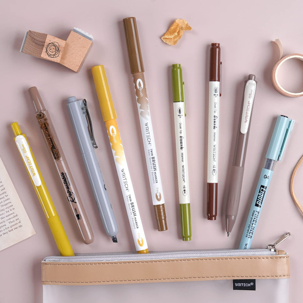 WRITECH Journaling Gel Pens Highlighters: 0.5mm Fine Point Retractable Gel Ink Pen Assorted Colored