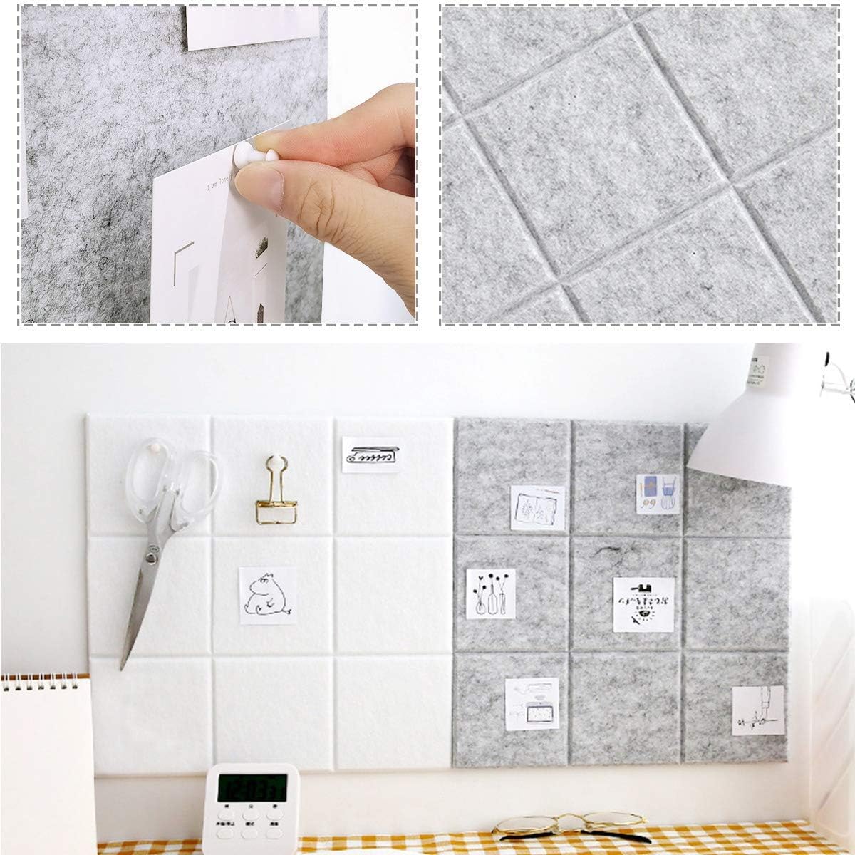 Uoisaiko Large Cork Board Felt Board Tiles for Walls with 30 Push Pins, 11.8"x11.8" Pack of 6 Pin