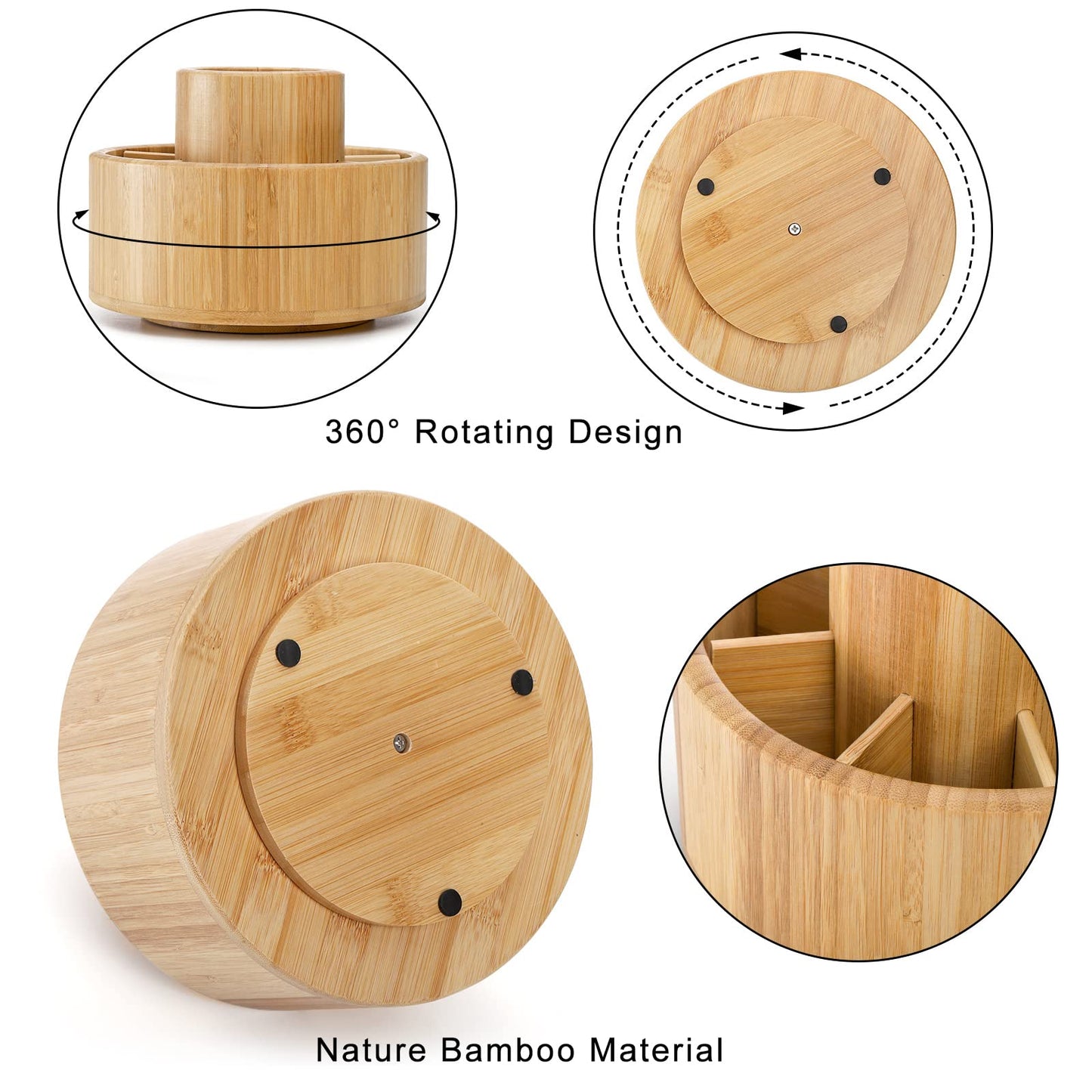 SOUJOY Bamboo Pen Holder Organizer, 360°Rotating Art Supply Organizer with 11 Compartments, Color