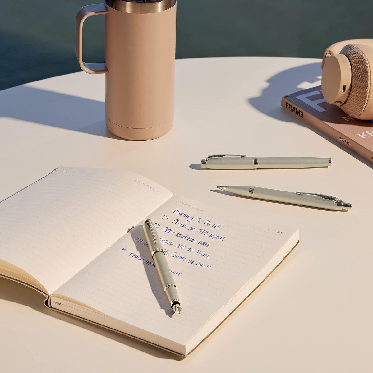 PARKER IM Monochrome Fountain Pen | Champagne Finish and Trims | Medium Point | Blue Ink | Gift Box