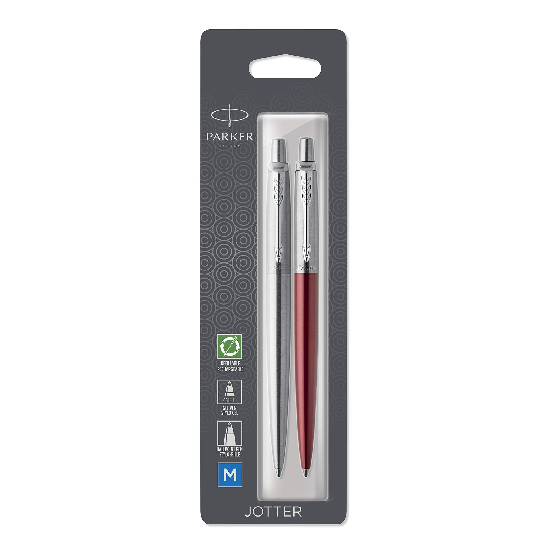 Parker Jotter London Duo Discover Pack: Stainless Steel Ballpoint Pen, Blue Ink & Red Kensington