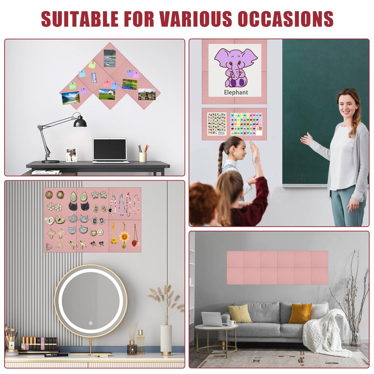 48" x 36" Large Felt Bulletin Board & Cork Board Alternative, Pink