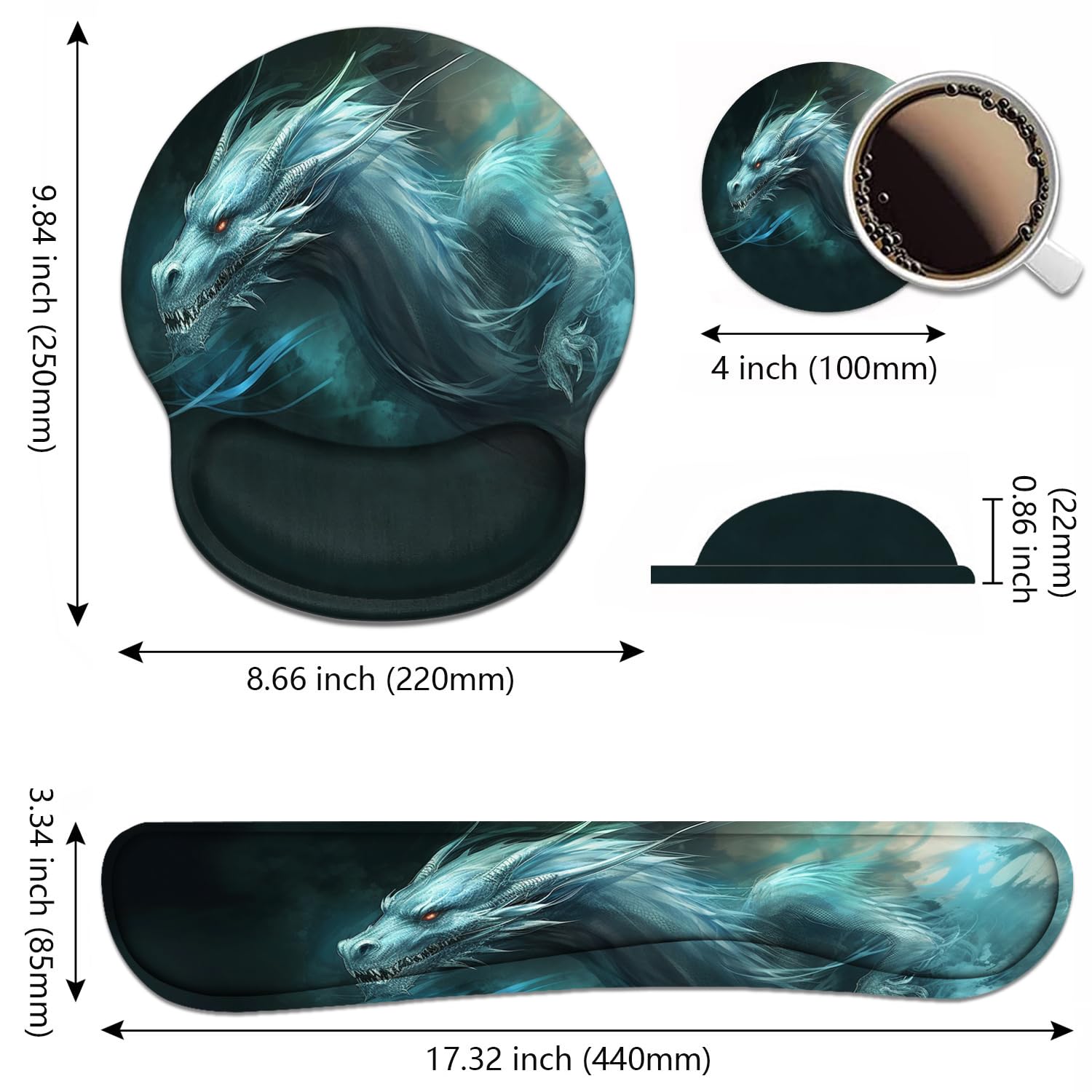 Keyboard Wrist Rest and Mouse Pad Wrist Support Set with Coasters, Ergonomic Gaming Mousepad