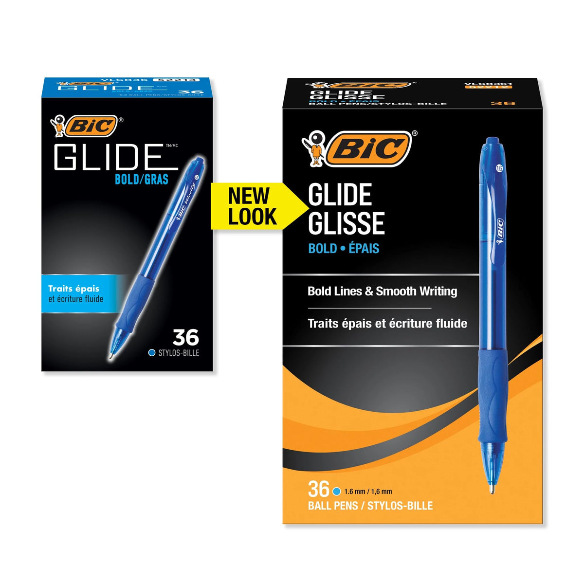 BIC Glide Bold Blue Ballpoint Pens, Bold Point, 1.6mm, 36-Count Pack