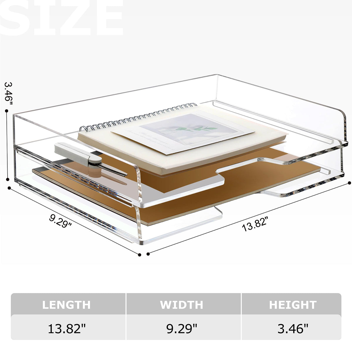 2 Pack-Stackable Paper Letter Tray Enlarged A4 File Desk Organizer Acrylic