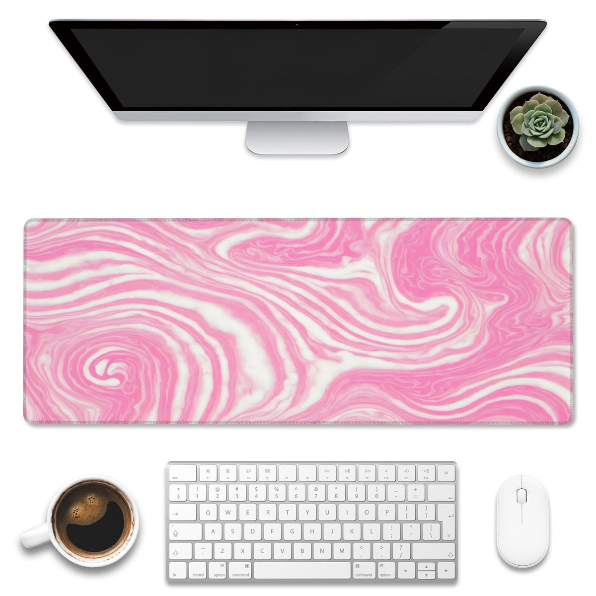 Eflxamz Desk Pad,Pink Marble Swirls Texture Desk Mat,Flow Liquid Waves Large Gaming Mouse Pad for