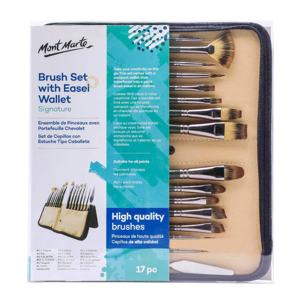 Mont Marte Signature Brush Set with Wallet, 17 Piece, Suitable for Oil, Acrylic, Watercolor and