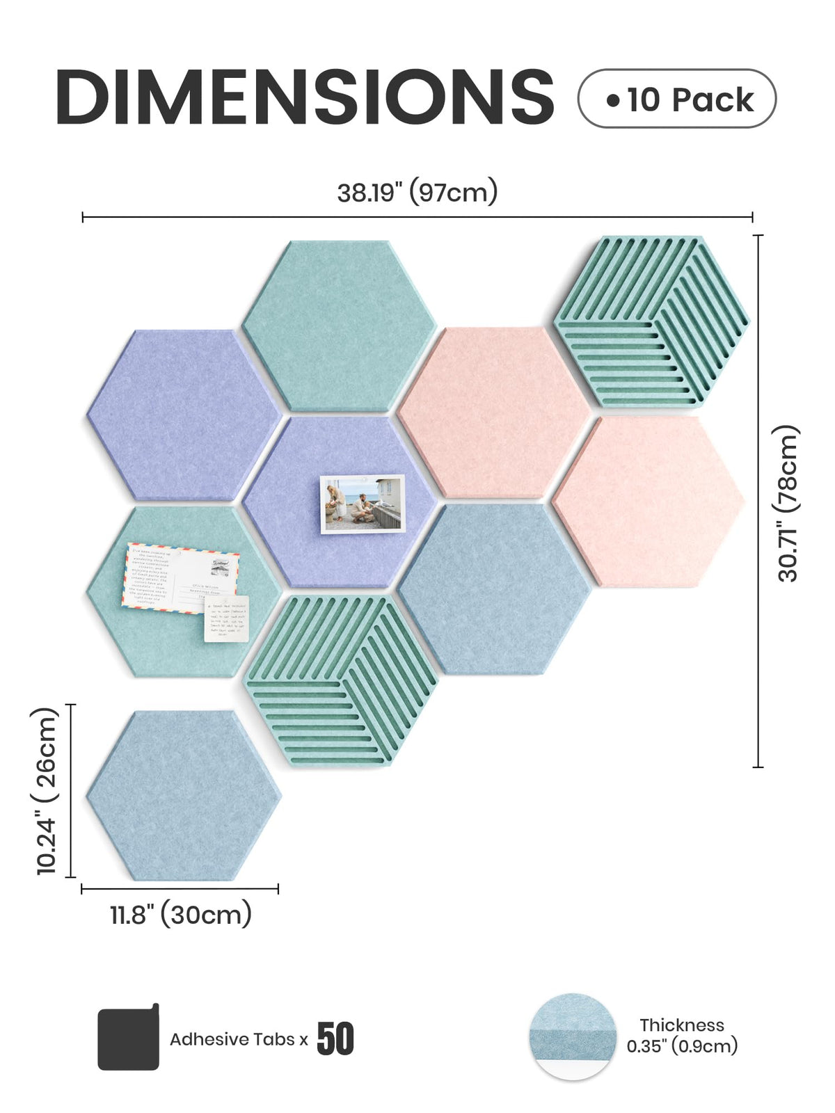 Fluxynara 10-Pack Hexagon Cork Board Alternative, Coastal Haze